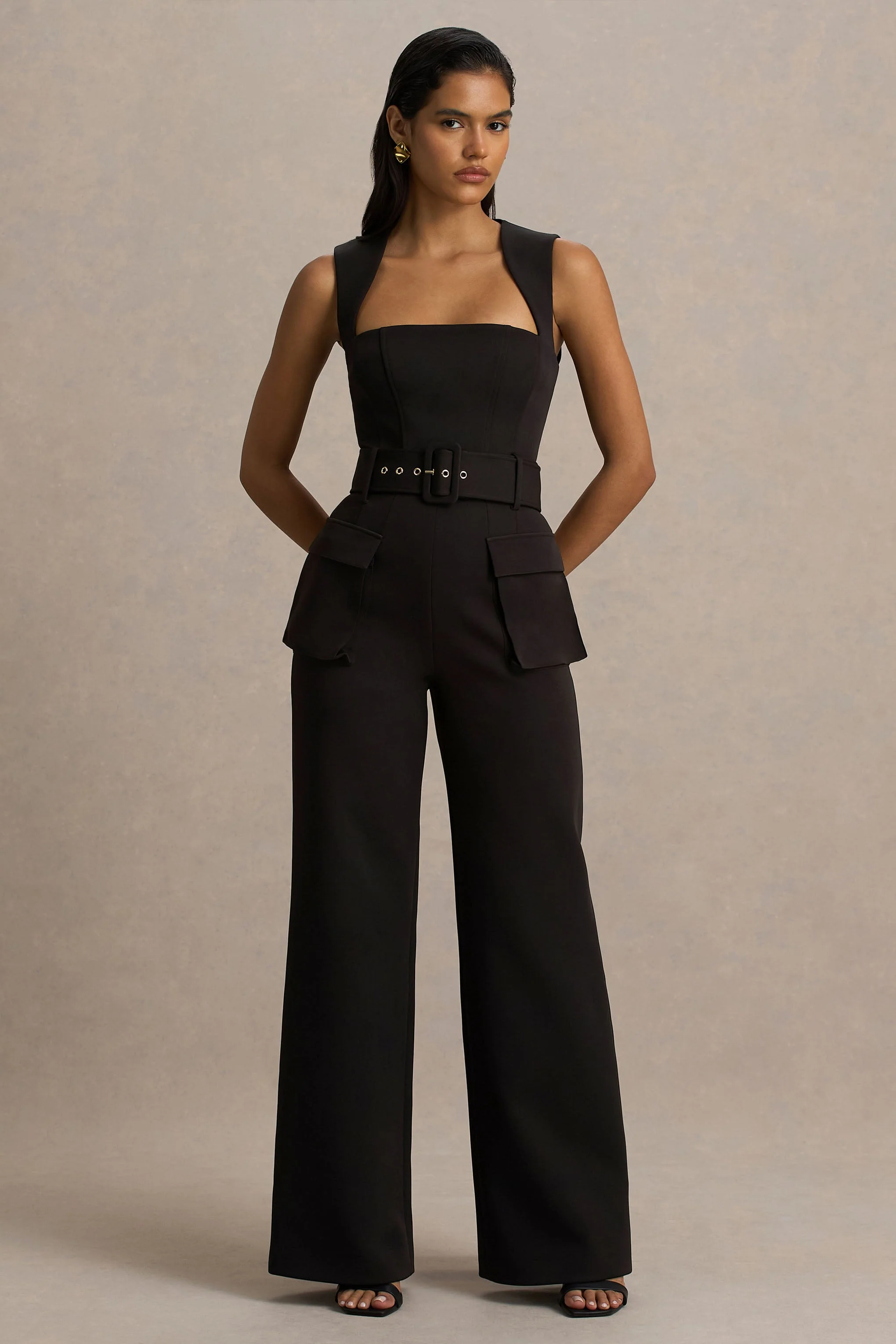 Solice | Zwarte Vierkant Hals Getailleerde Jumpsuit - Image 5