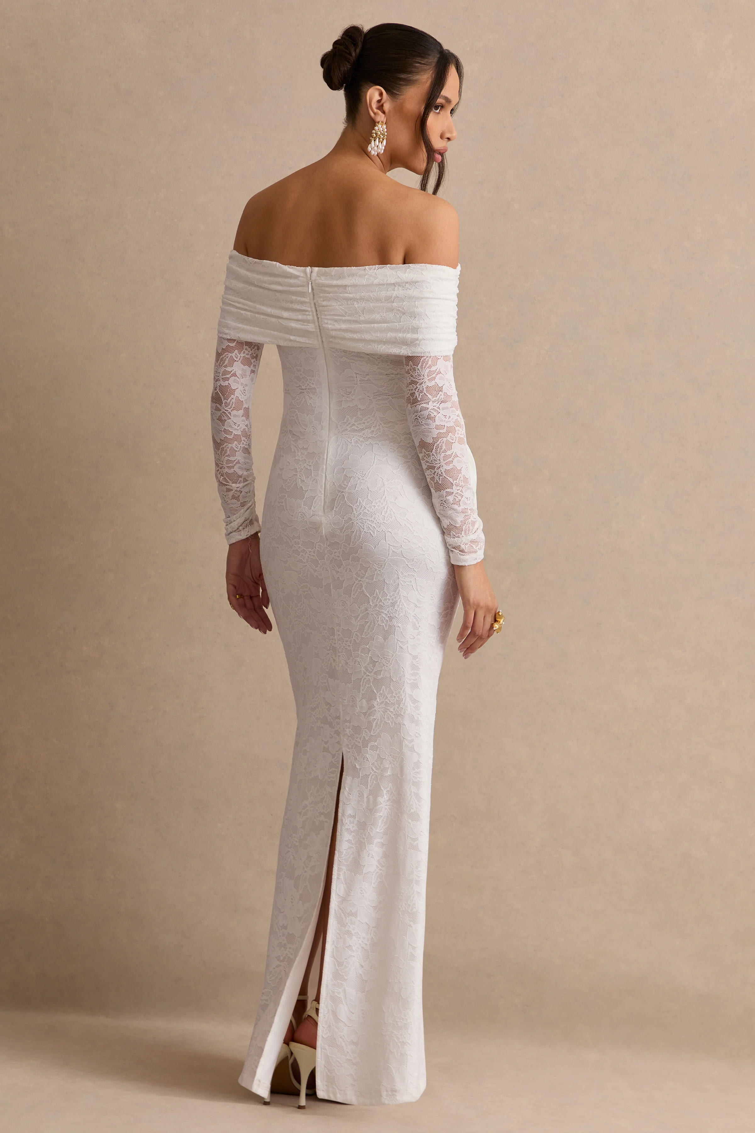 Solina | Witte Kanten Bardot-Hals Zwangerschaps Maxi Jurk Met Strikdetail - Image 2