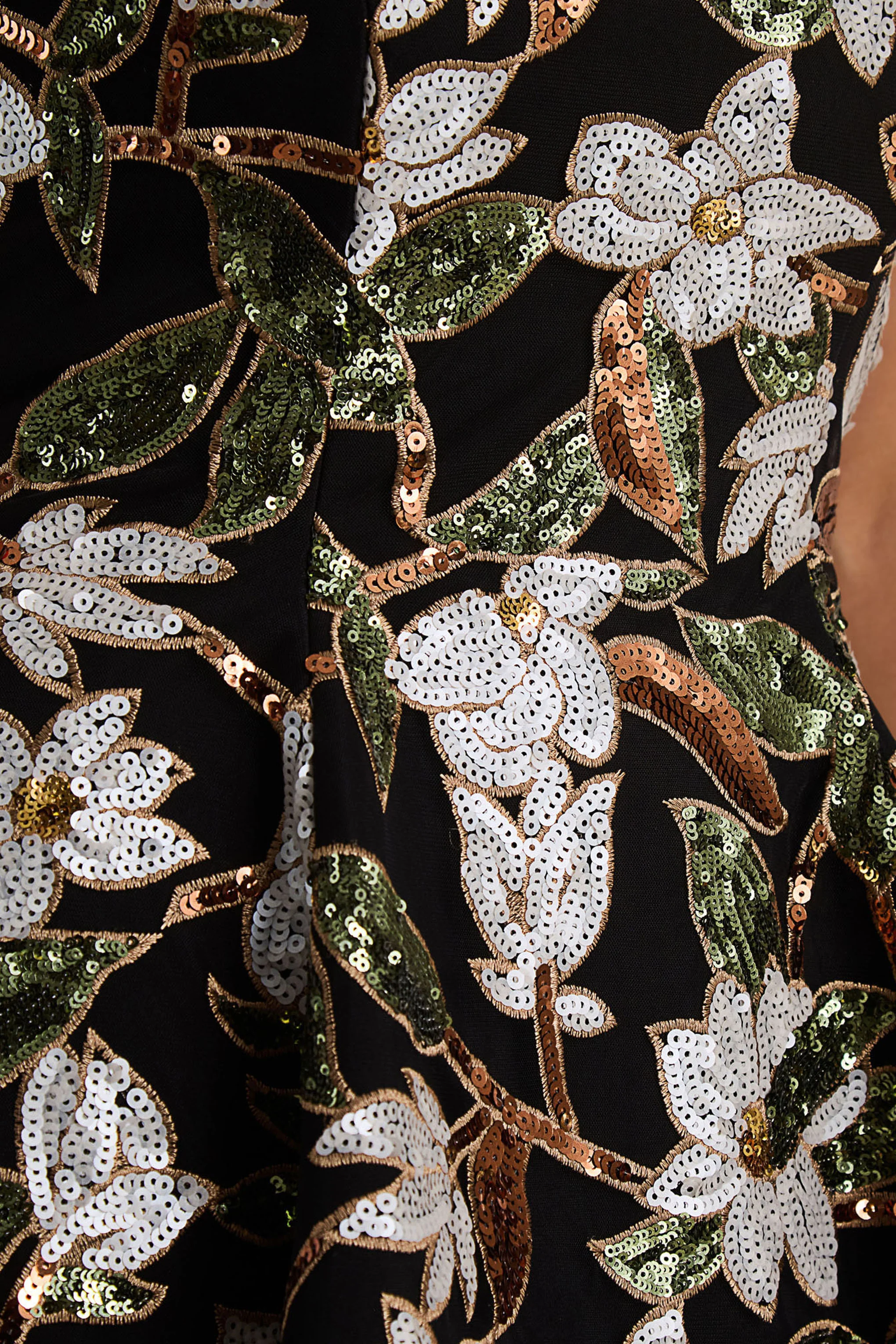Sparky | Zwart En Bronzen Bloemen Versierd Bandeau Mini Jurk - Image 2