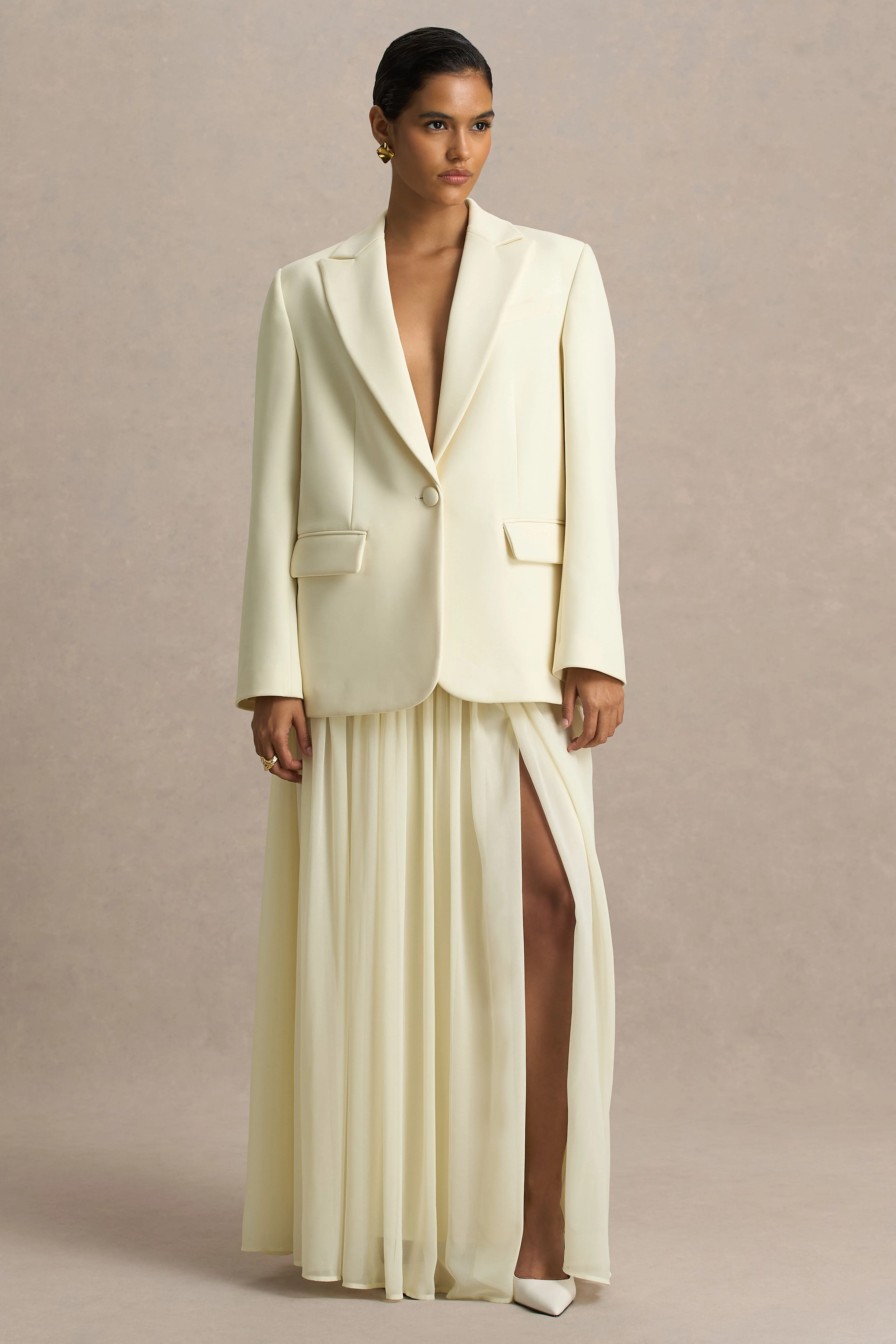 Spencer | Crème Chiffon Geplooide Maxi Rok