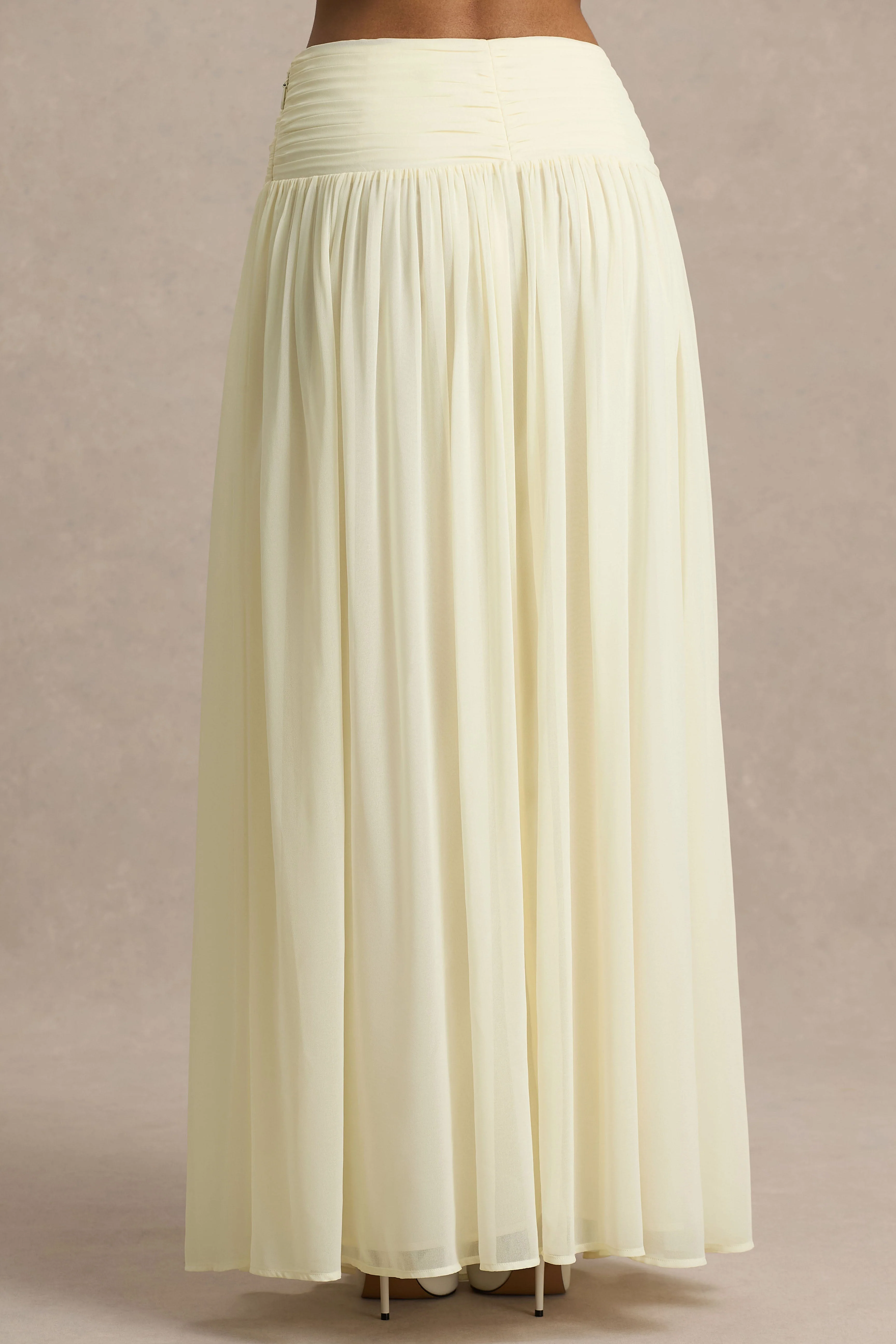 Spencer | Crème Chiffon Geplooide Maxi Rok - Image 4