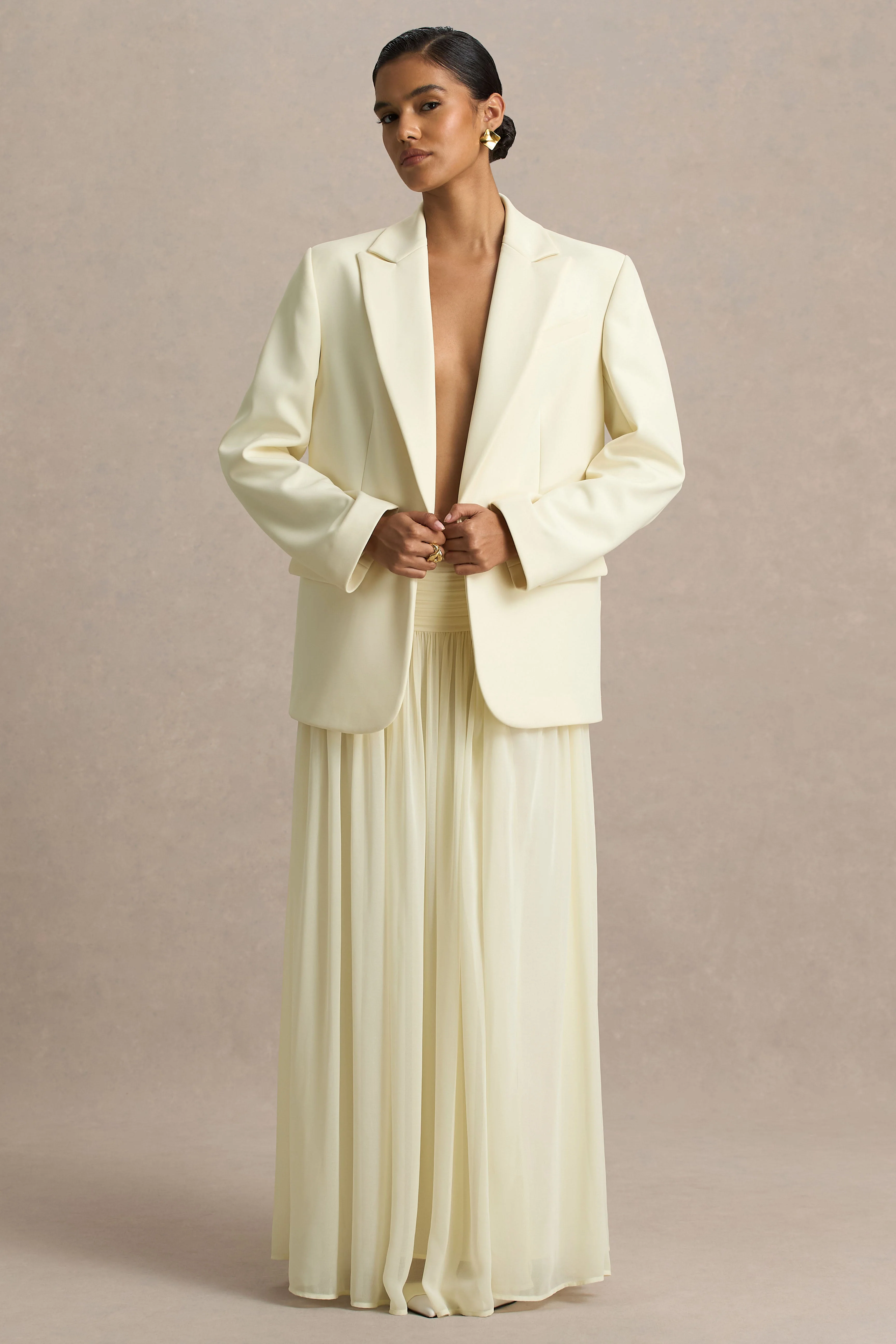 Spencer | Crème Chiffon Geplooide Maxi Rok - Image 5