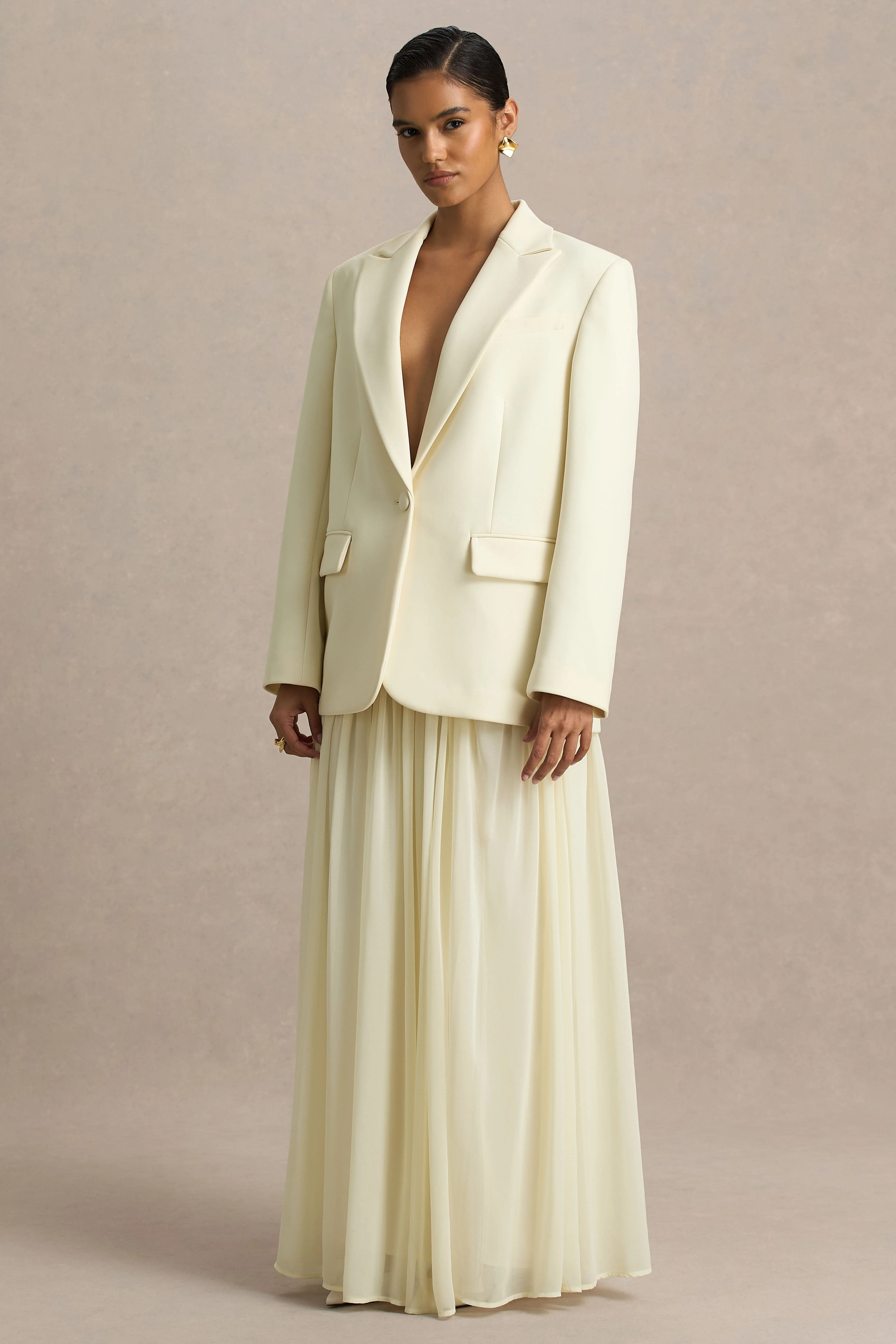 Spencer | Crème Chiffon Geplooide Maxi Rok - Image 6