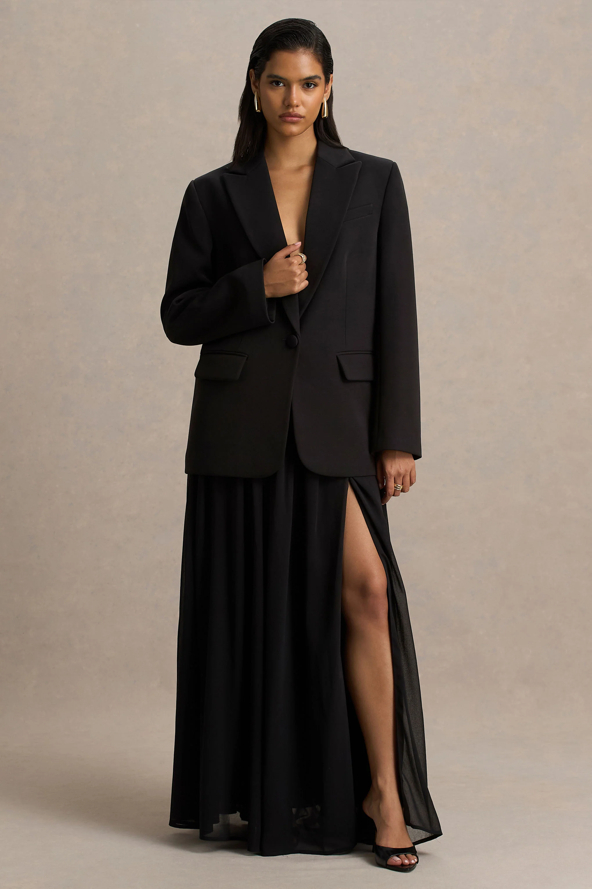 Spencer | Zwarte Chiffon Geplooide Maxi Rok