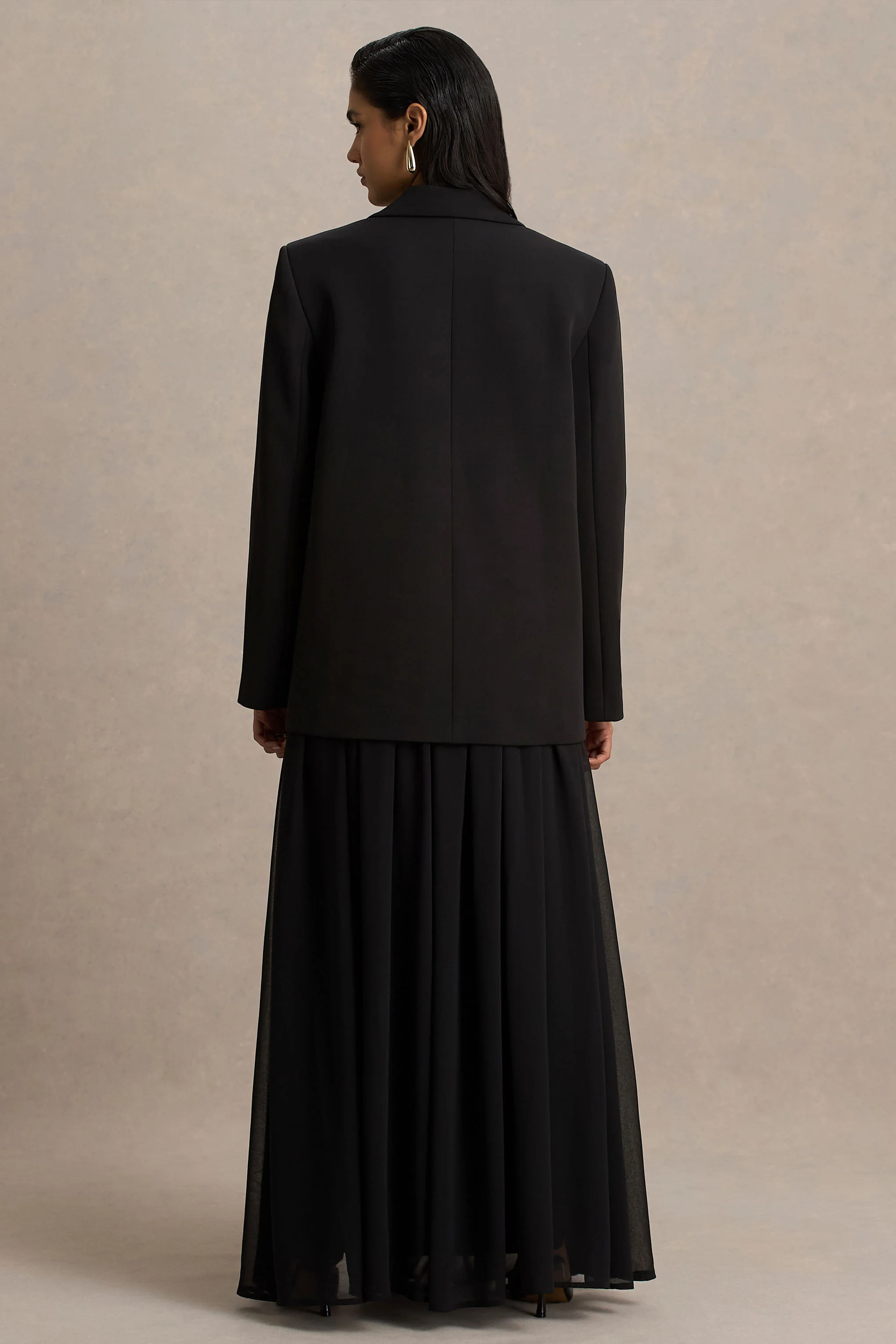 Spencer | Zwarte Chiffon Geplooide Maxi Rok - Image 2