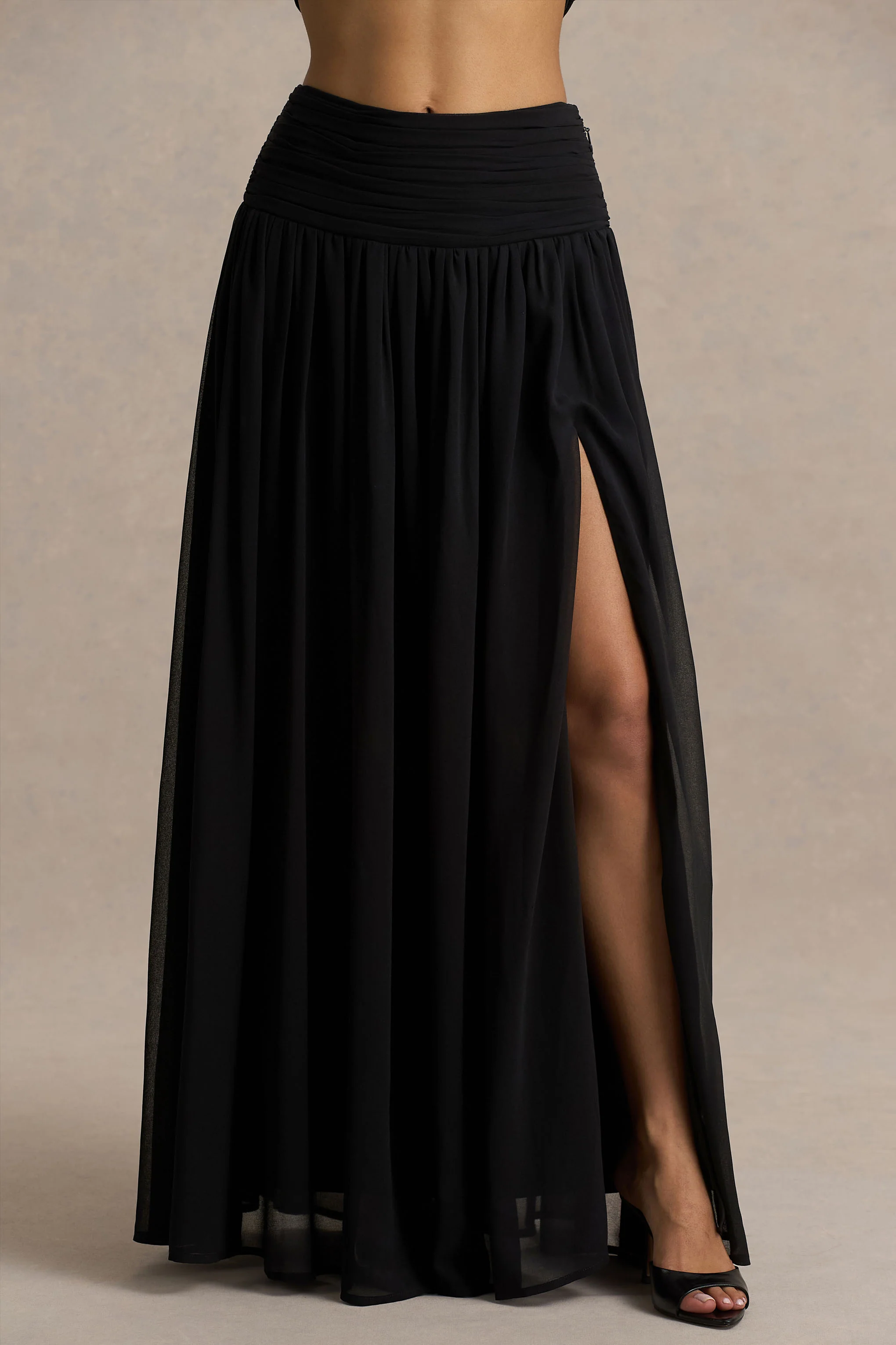 Spencer | Zwarte Chiffon Geplooide Maxi Rok - Image 3