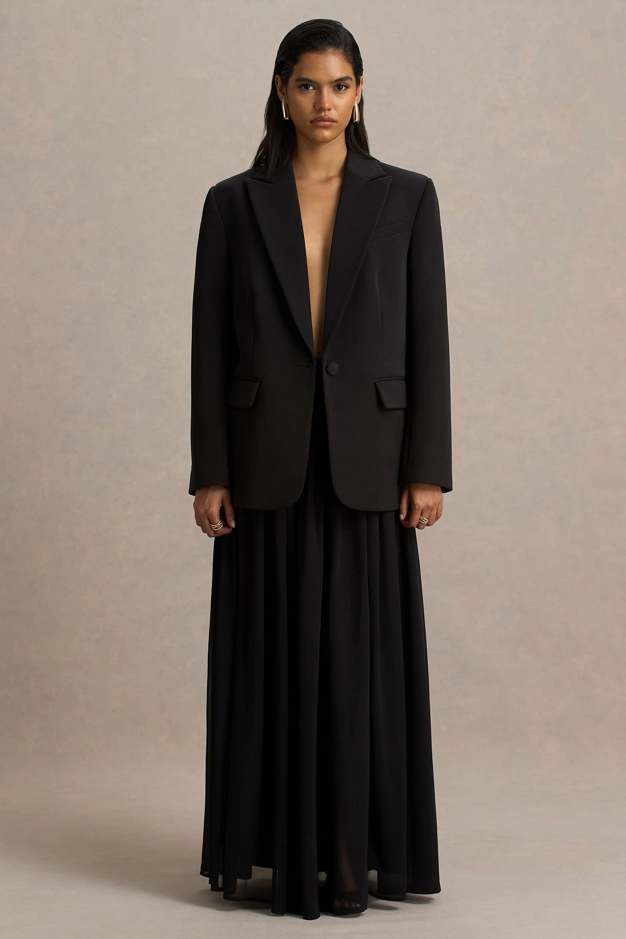 Spencer | Zwarte Chiffon Geplooide Maxi Rok - Image 6