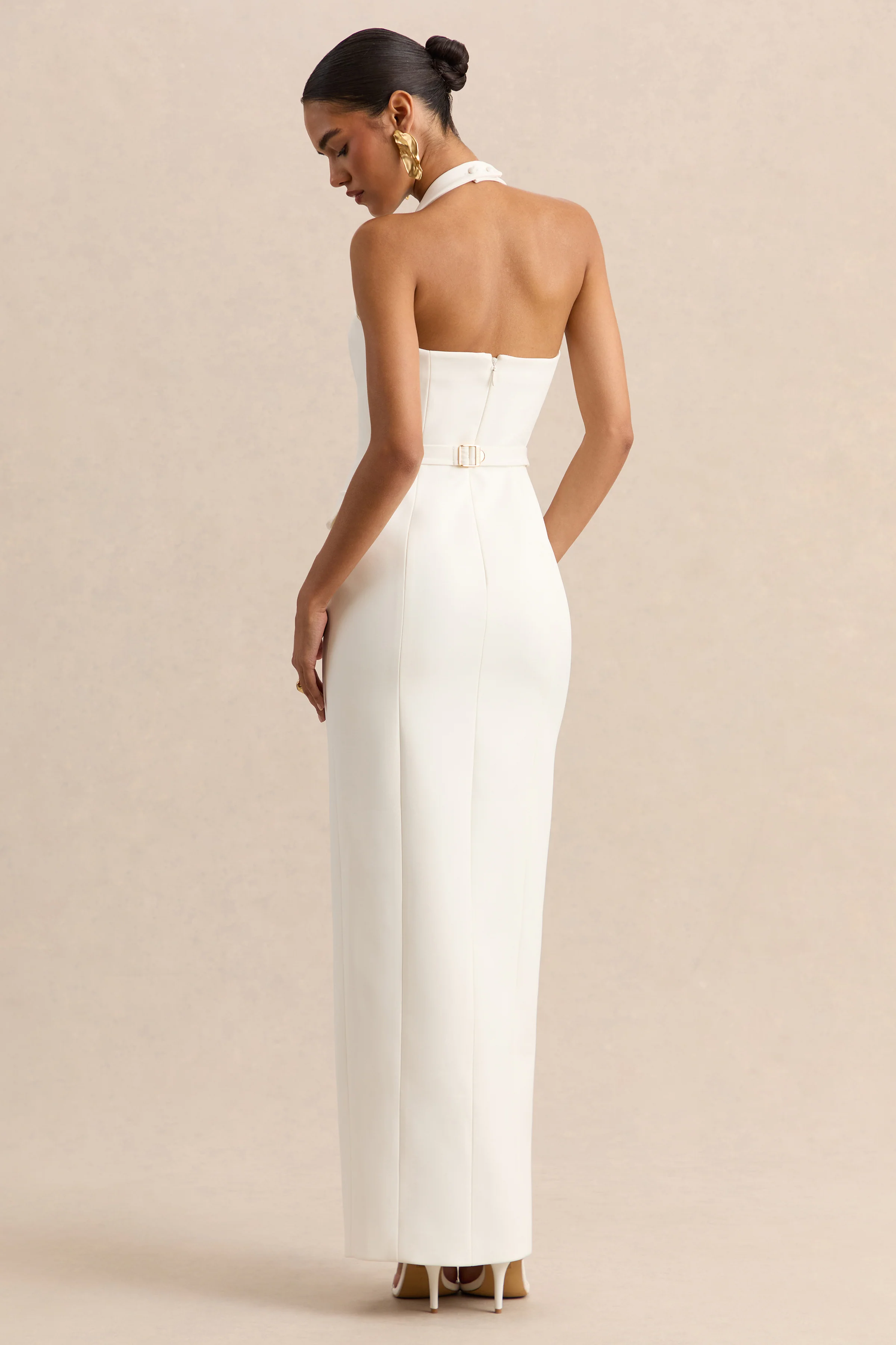 Steph | Witte Getailleerde Maxi Jurk Met Halternek - Image 2