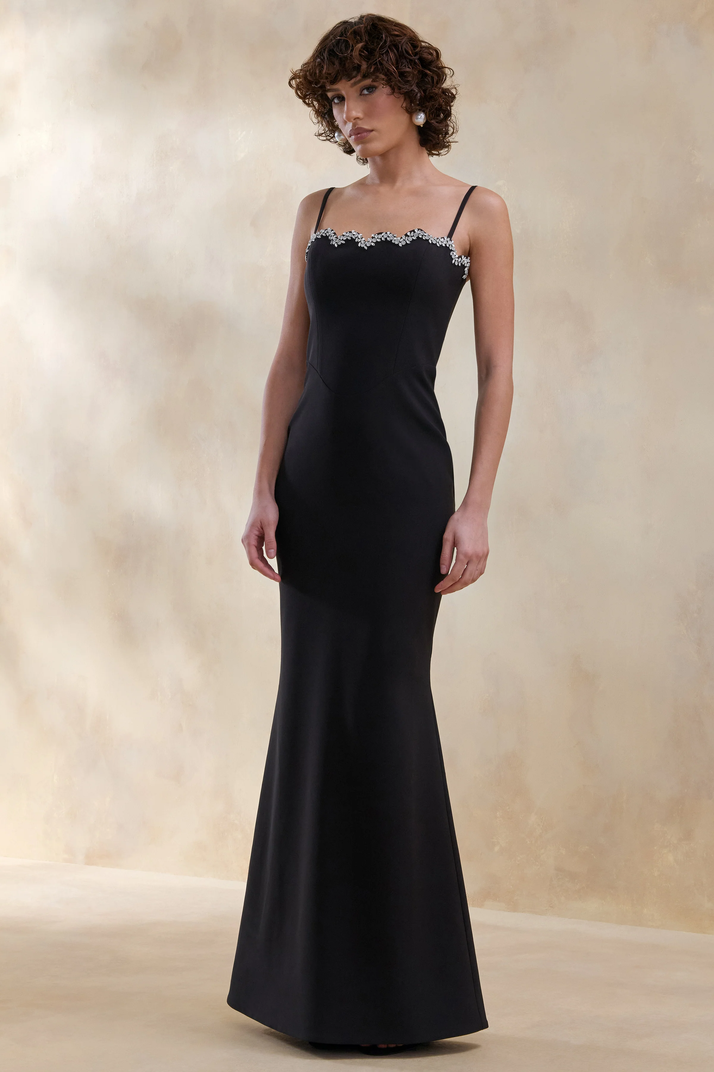Story | Zwarte Scalloped Sweetheart Halslijn Maxi Jurk - Image 3