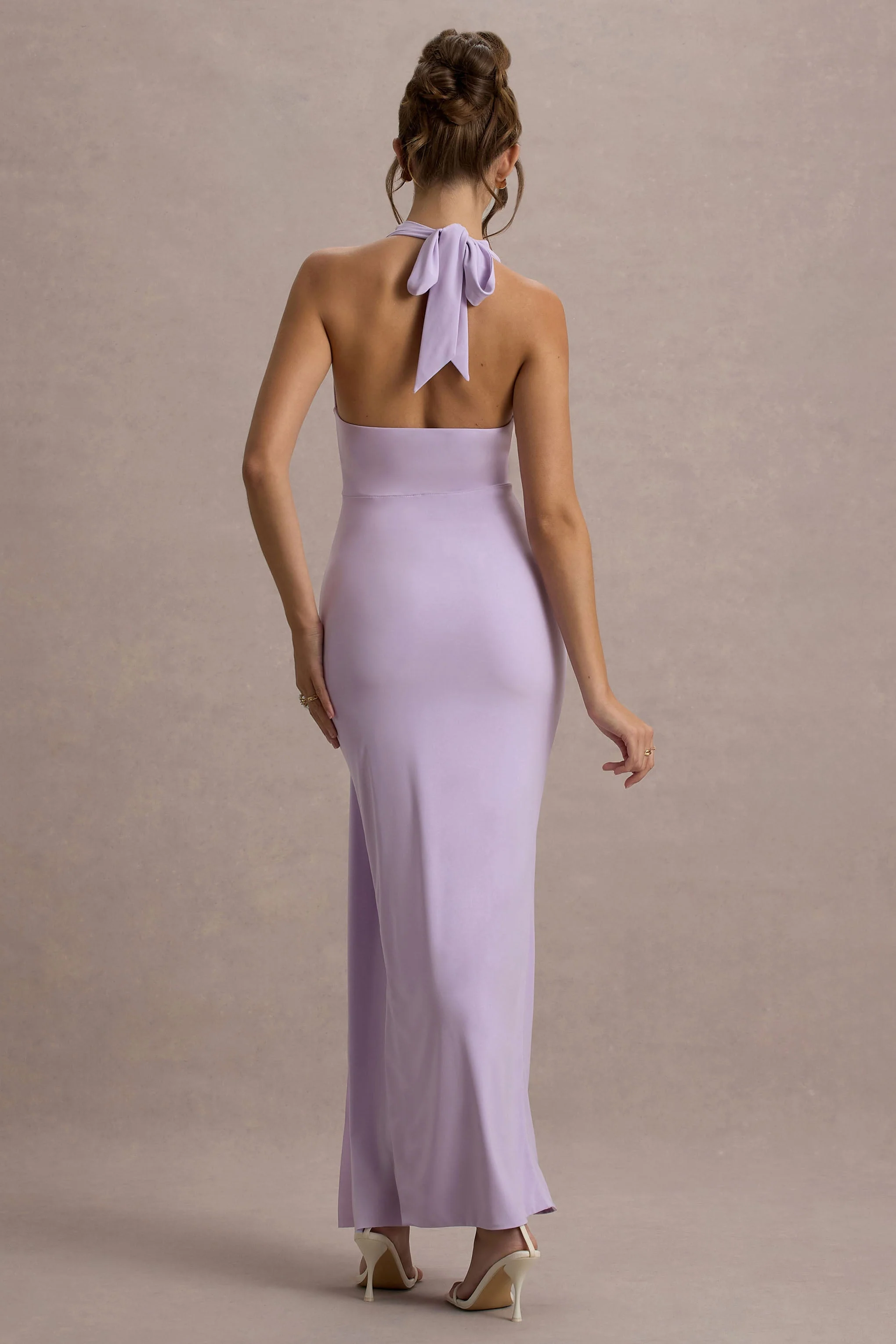 Sunflower | Lila Gerimpeld Hoge Hals Maxi Jurk Met Split - Image 2