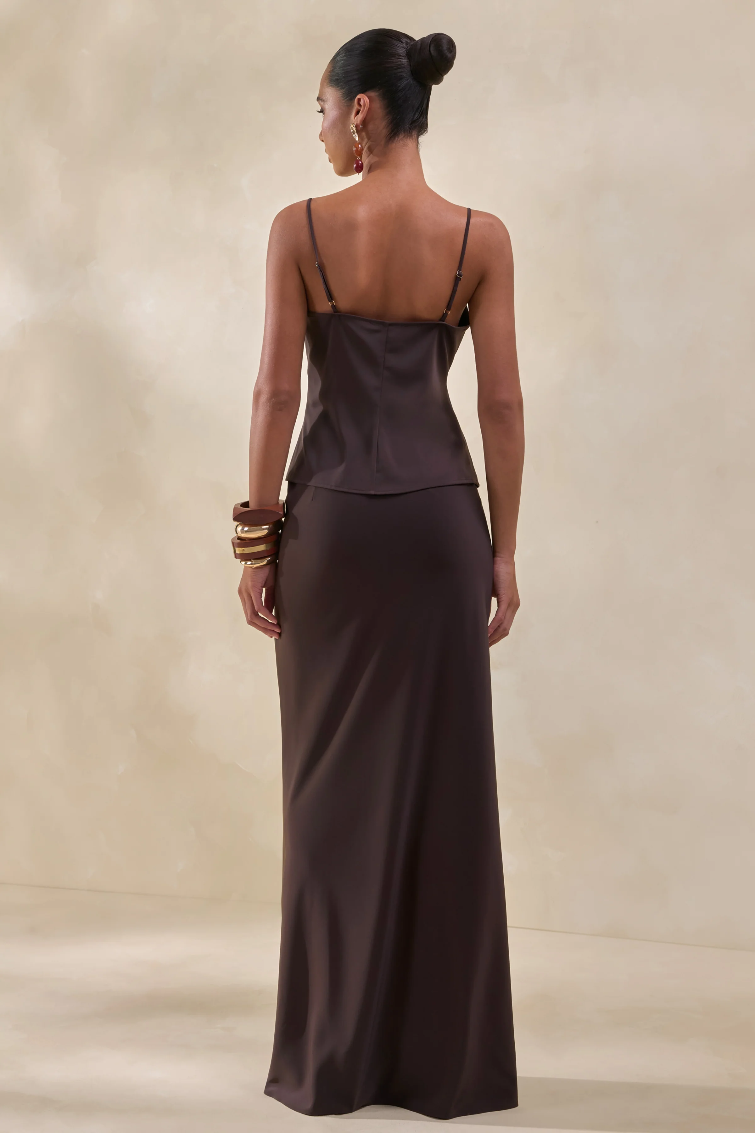 Sybella | Donkerbruine Satijnen Maxi rok - Image 3