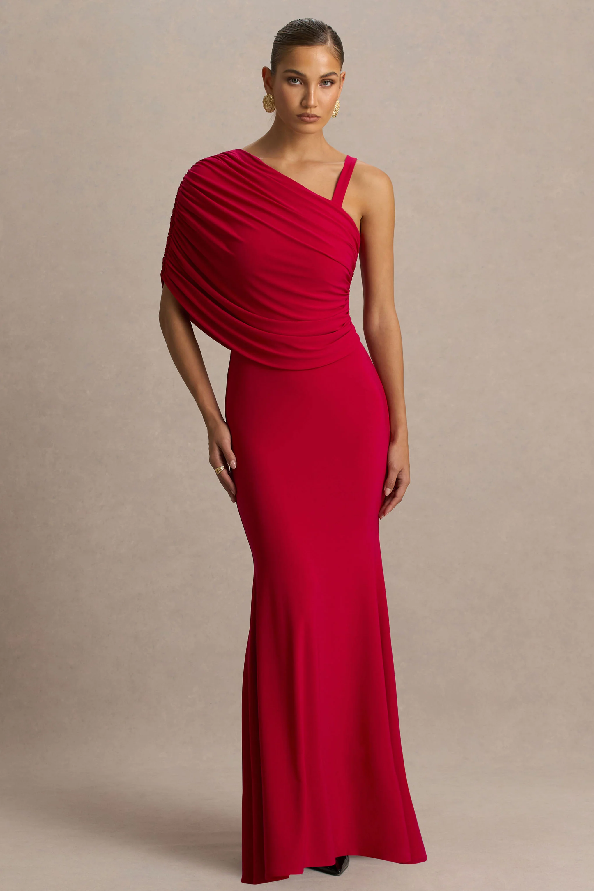 Sylvie | Rode Asymmetrische Hals Maxi Jurk - Image 4