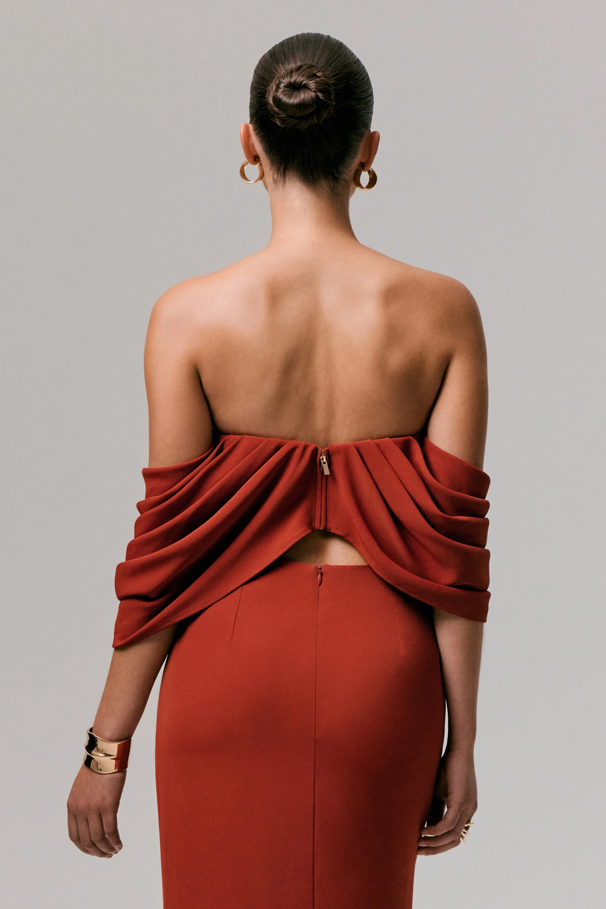 Talika | Terracotta Bardot Crop Top Met Draperende Mouwen - Image 2