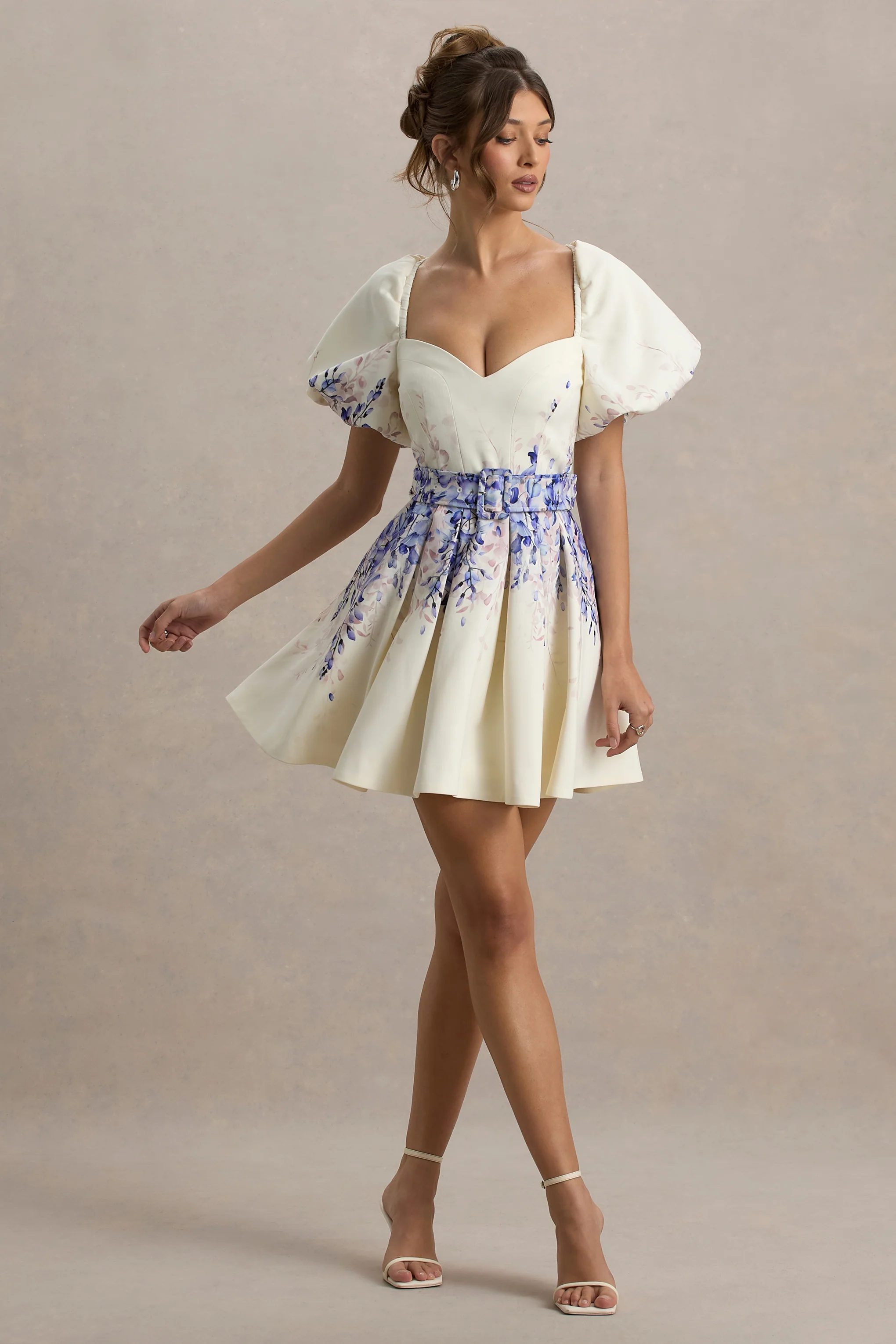 Tapia | Wisteria Print Linnen Mini Jurk Met Riem - Image 6