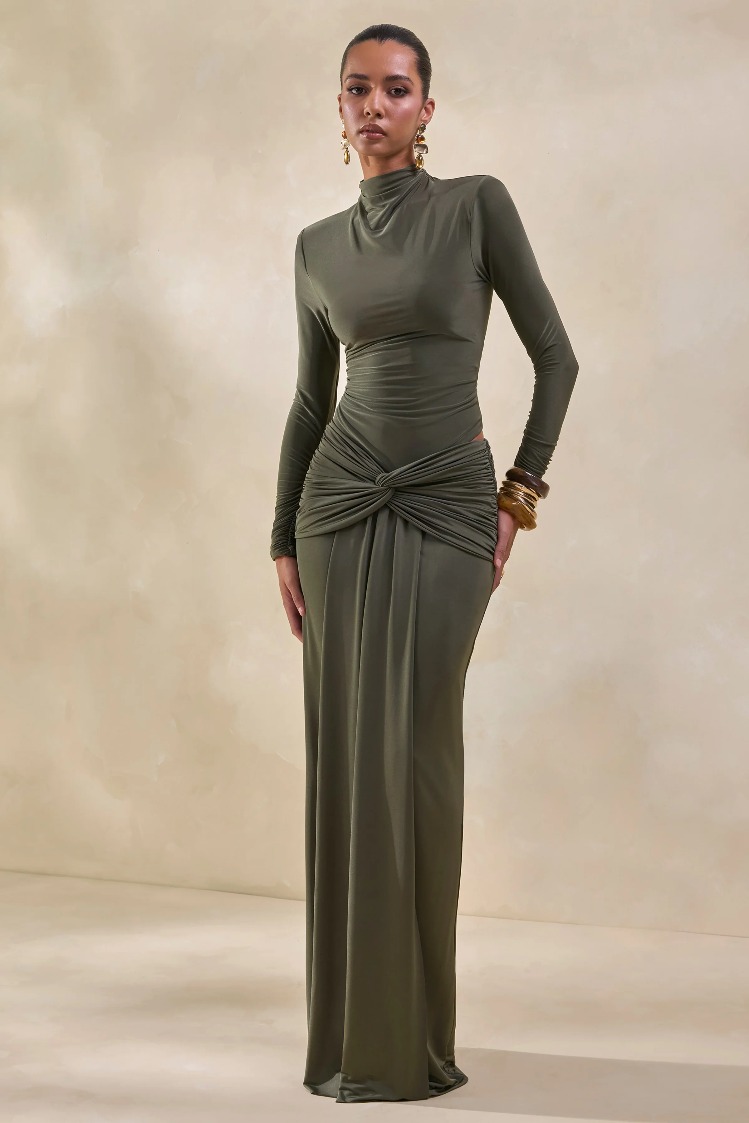 Theria | Kaki Maxi Rok Met Knoopdetail