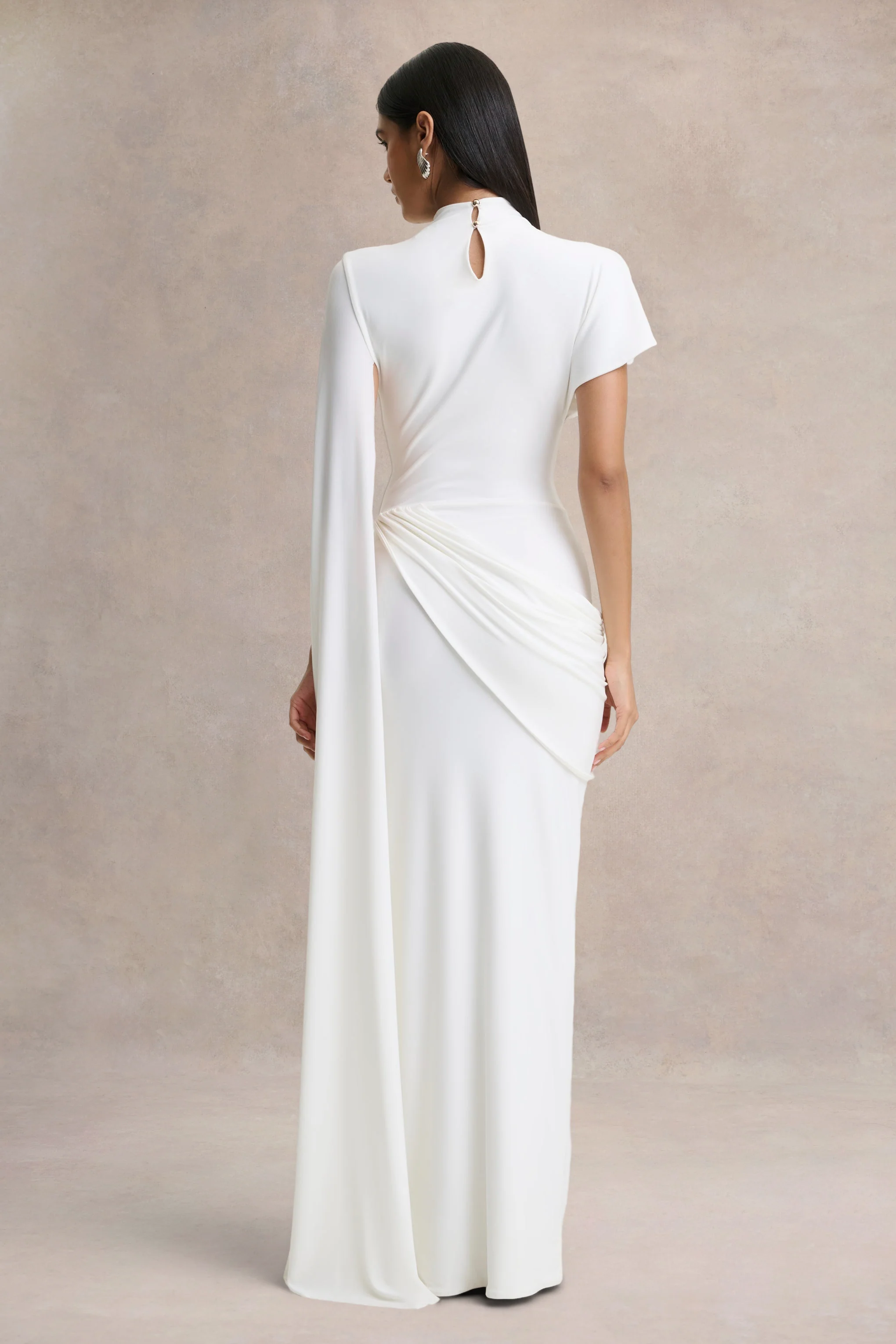 Tropic | Witte Hoge Hals Maxi Met Lange Cape‑Mouwen - Image 2