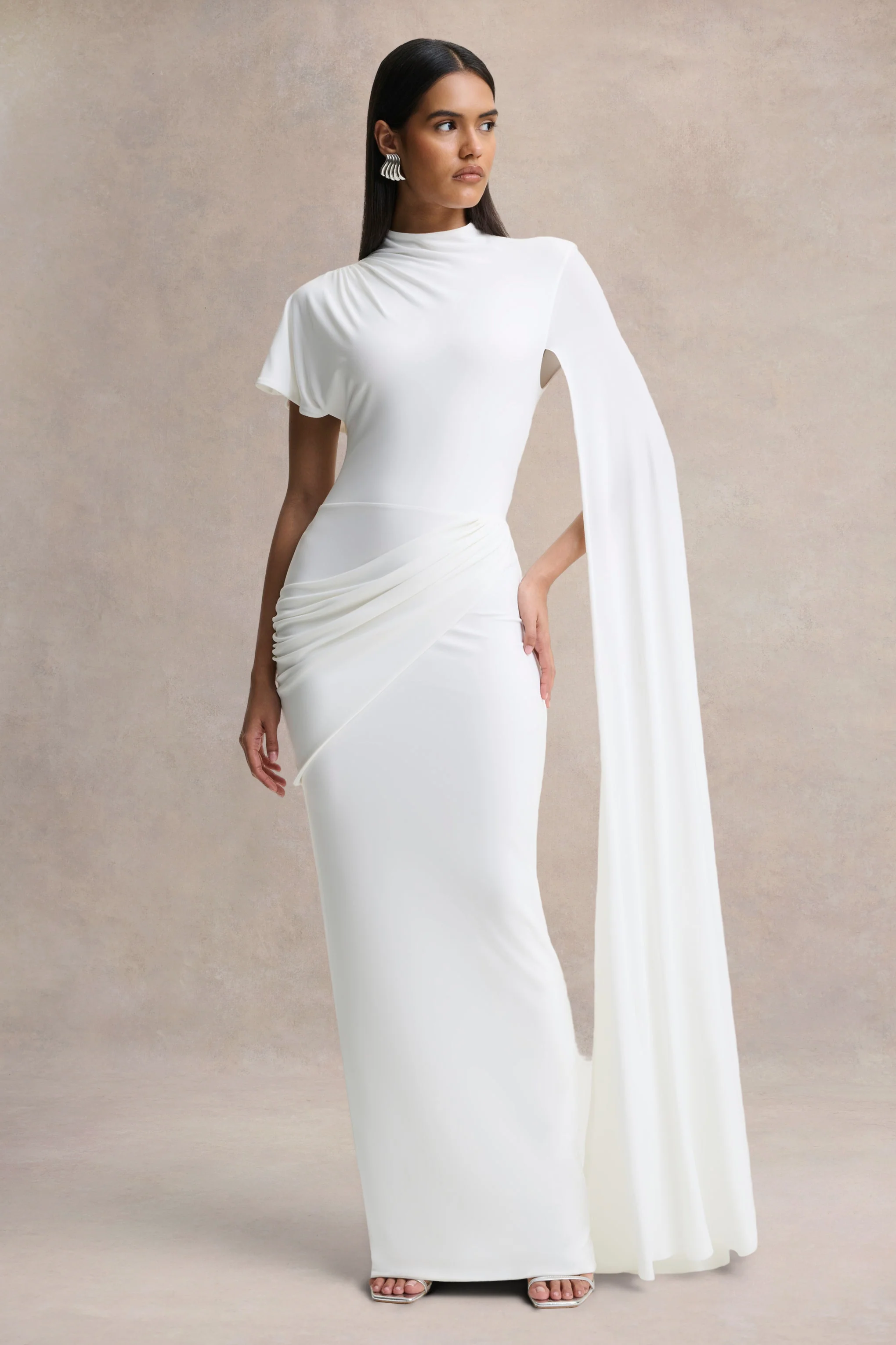 Tropic | Witte Hoge Hals Maxi Met Lange Cape‑Mouwen - Image 4
