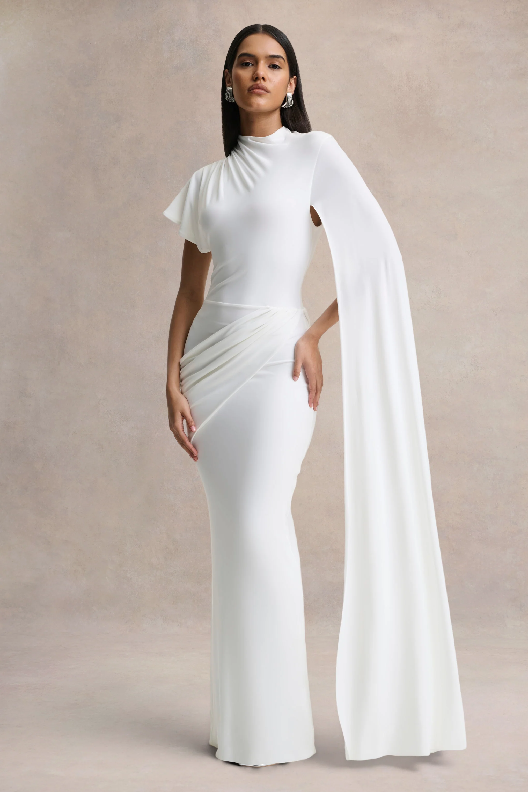 Tropic | Witte Hoge Hals Maxi Met Lange Cape‑Mouwen - Image 5