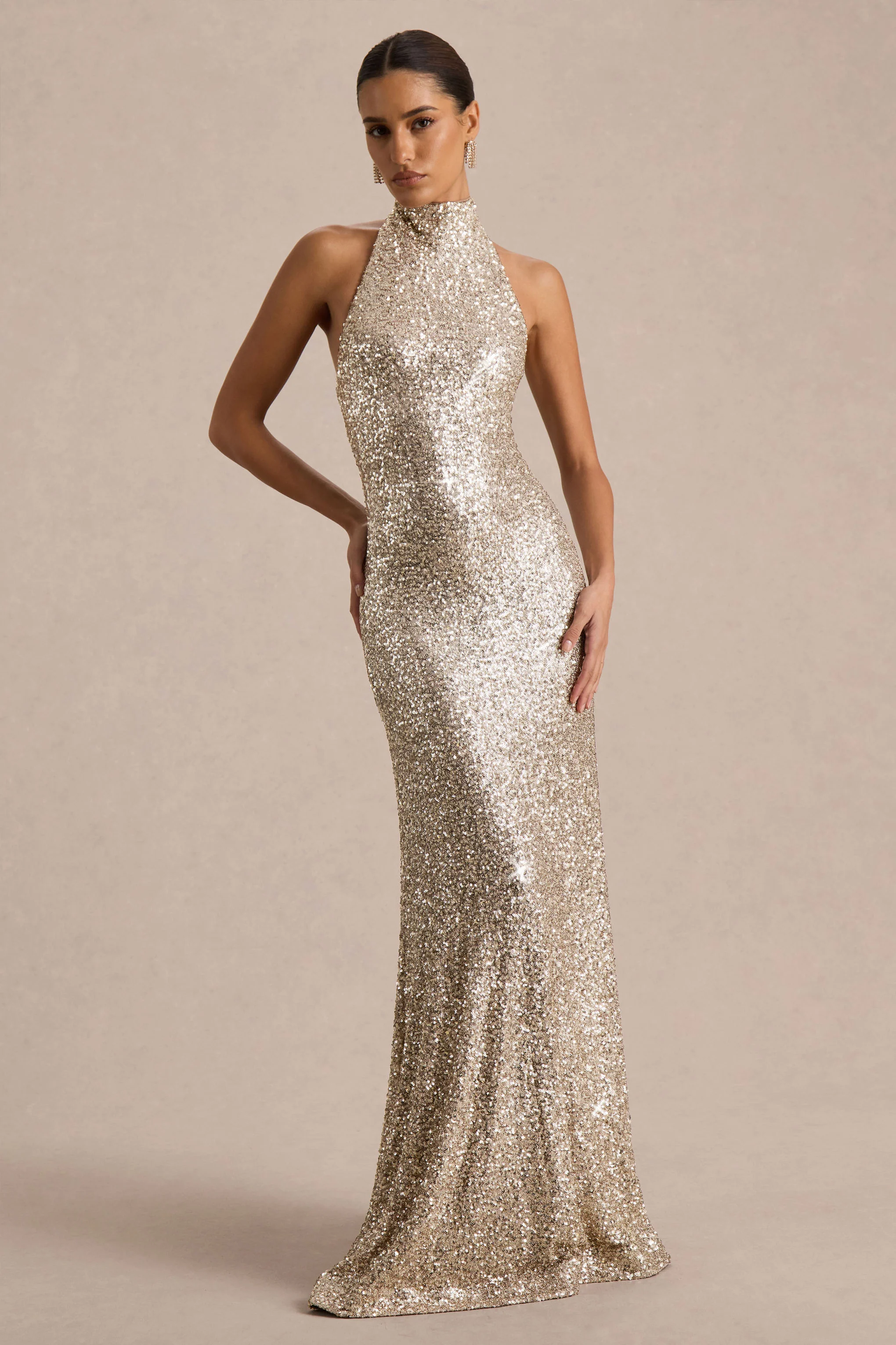 Tulia | Gouden Pailletten Maxi Jurk Met Hoge Hals - Image 4