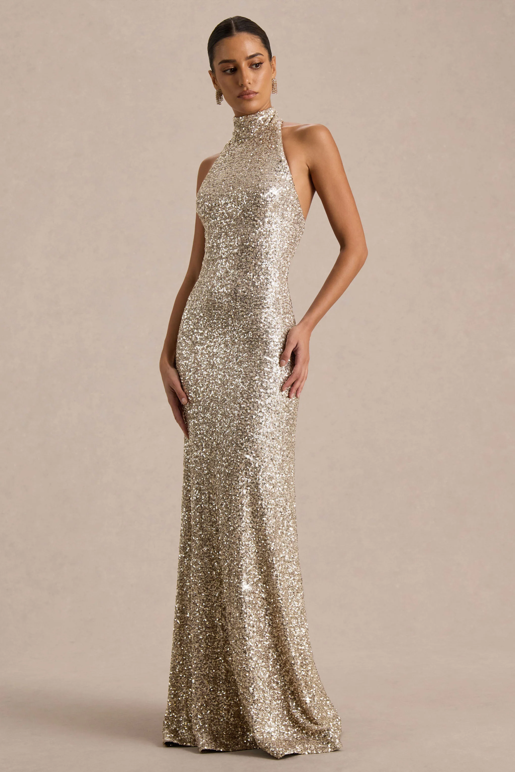 Tulia | Gouden Pailletten Maxi Jurk Met Hoge Hals - Image 5
