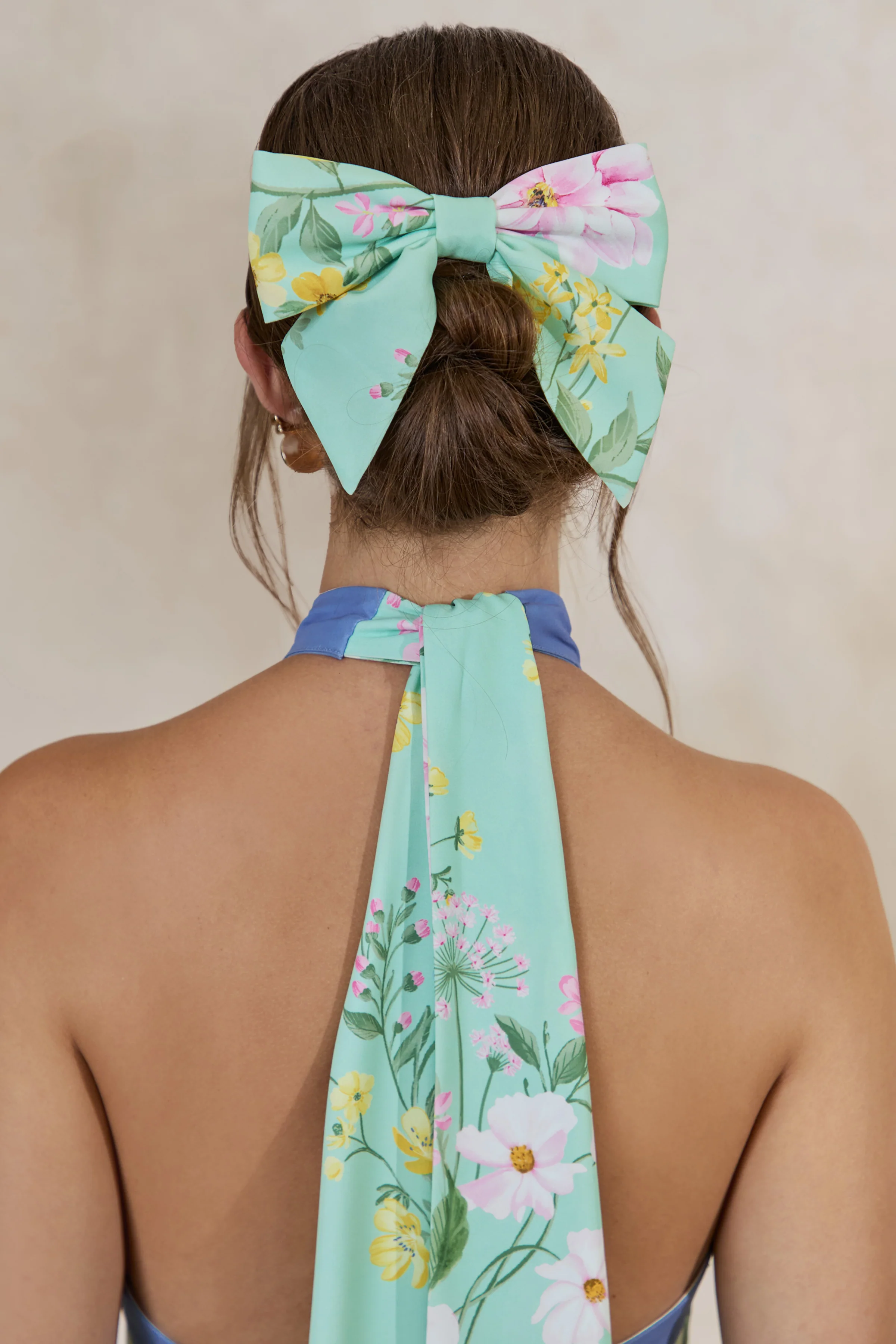 Tullia | Mintgroene Bloemenprint Haarstrik