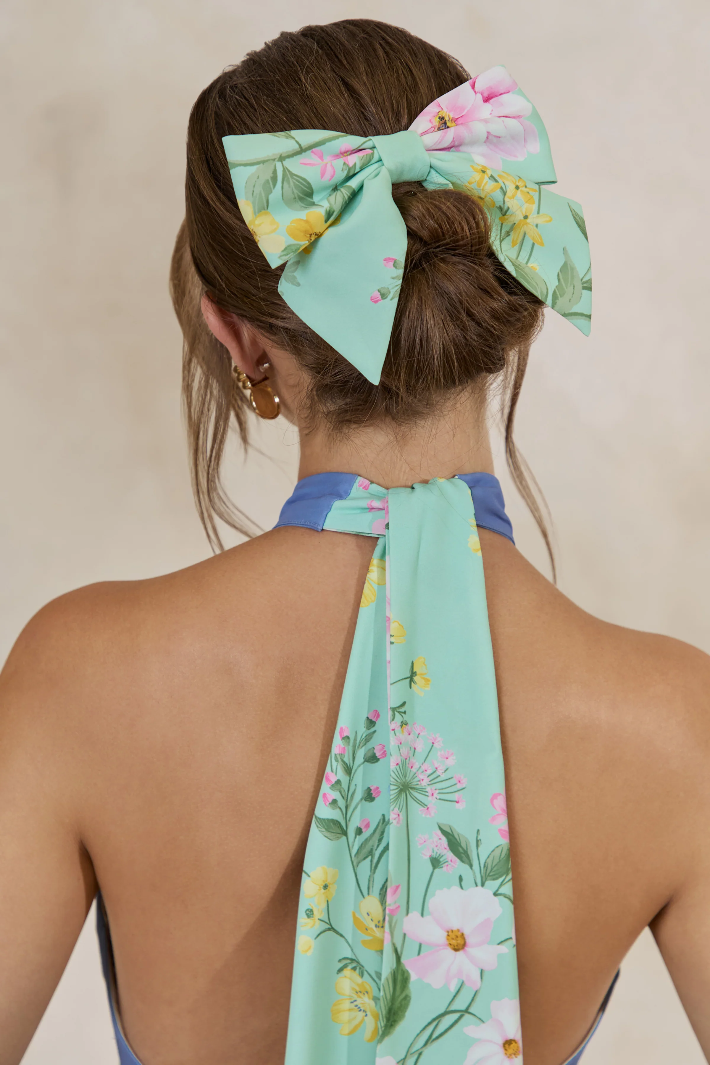 Tullia | Mintgroene Bloemenprint Haarstrik - Image 2