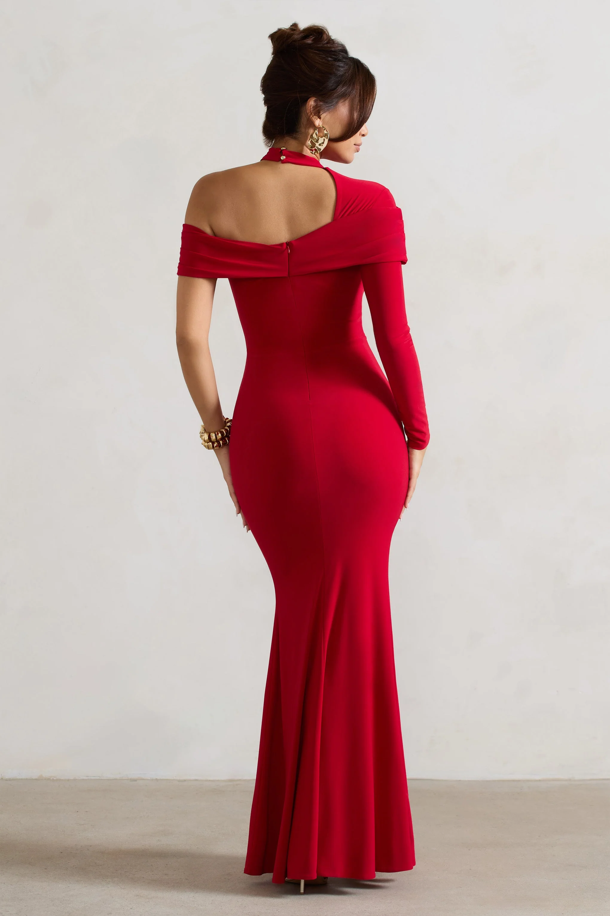 Tyla | Rode Asymmetrisch Hoge Hals Maxi Jurk Met Split - Image 2