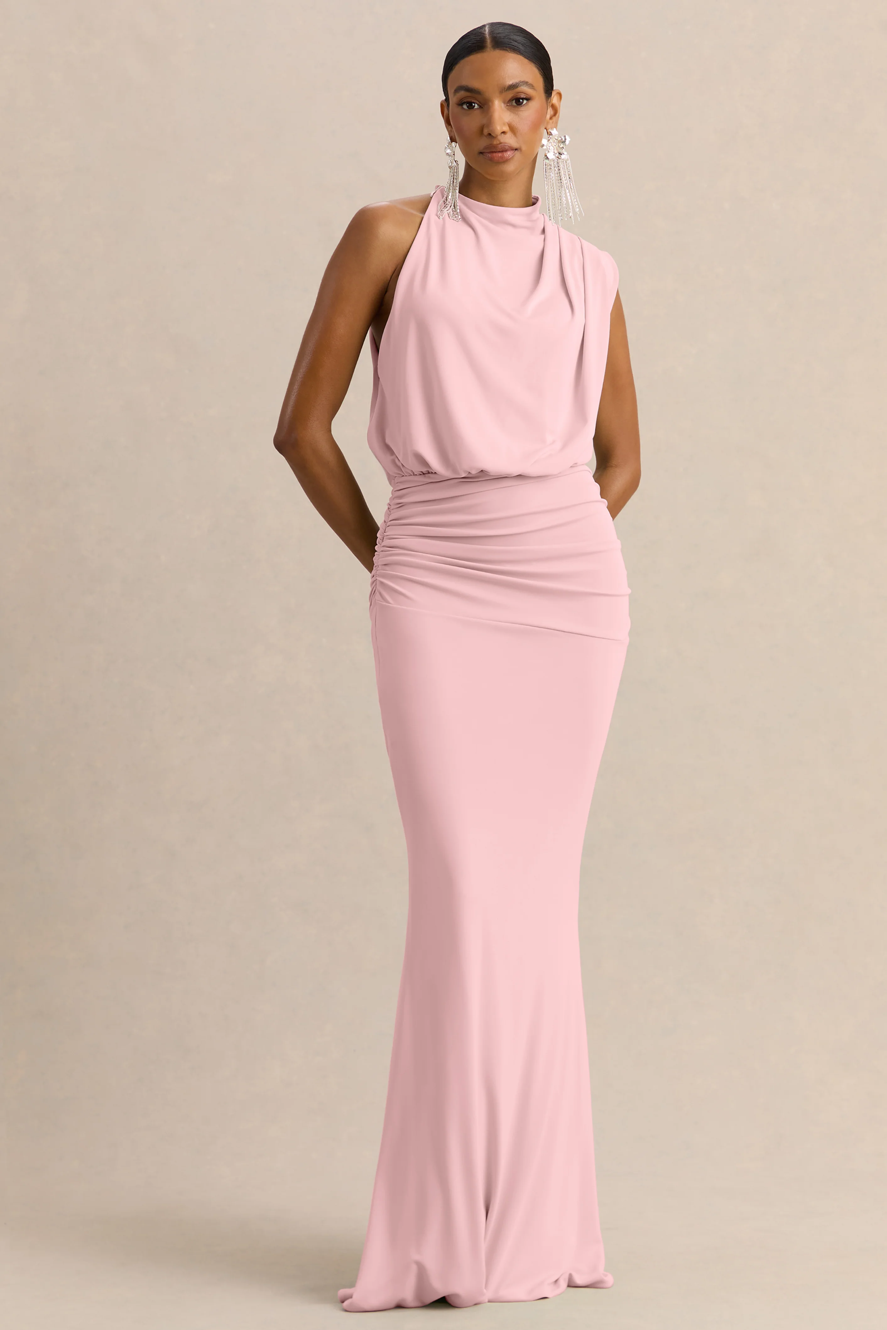 Umaira | Licht Roze Maxi Jurk Met Hoge Hals - Image 4