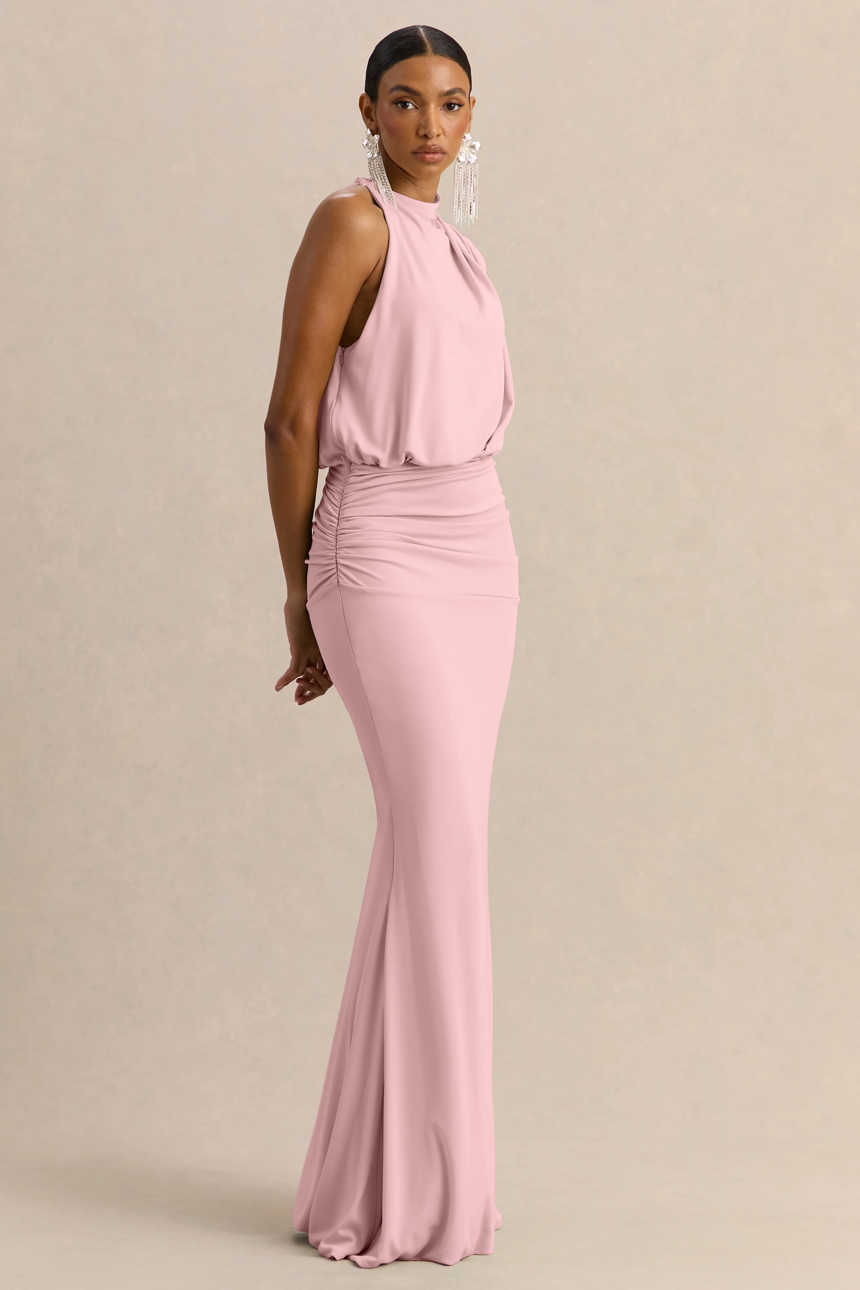Umaira | Licht Roze Maxi Jurk Met Hoge Hals - Image 5