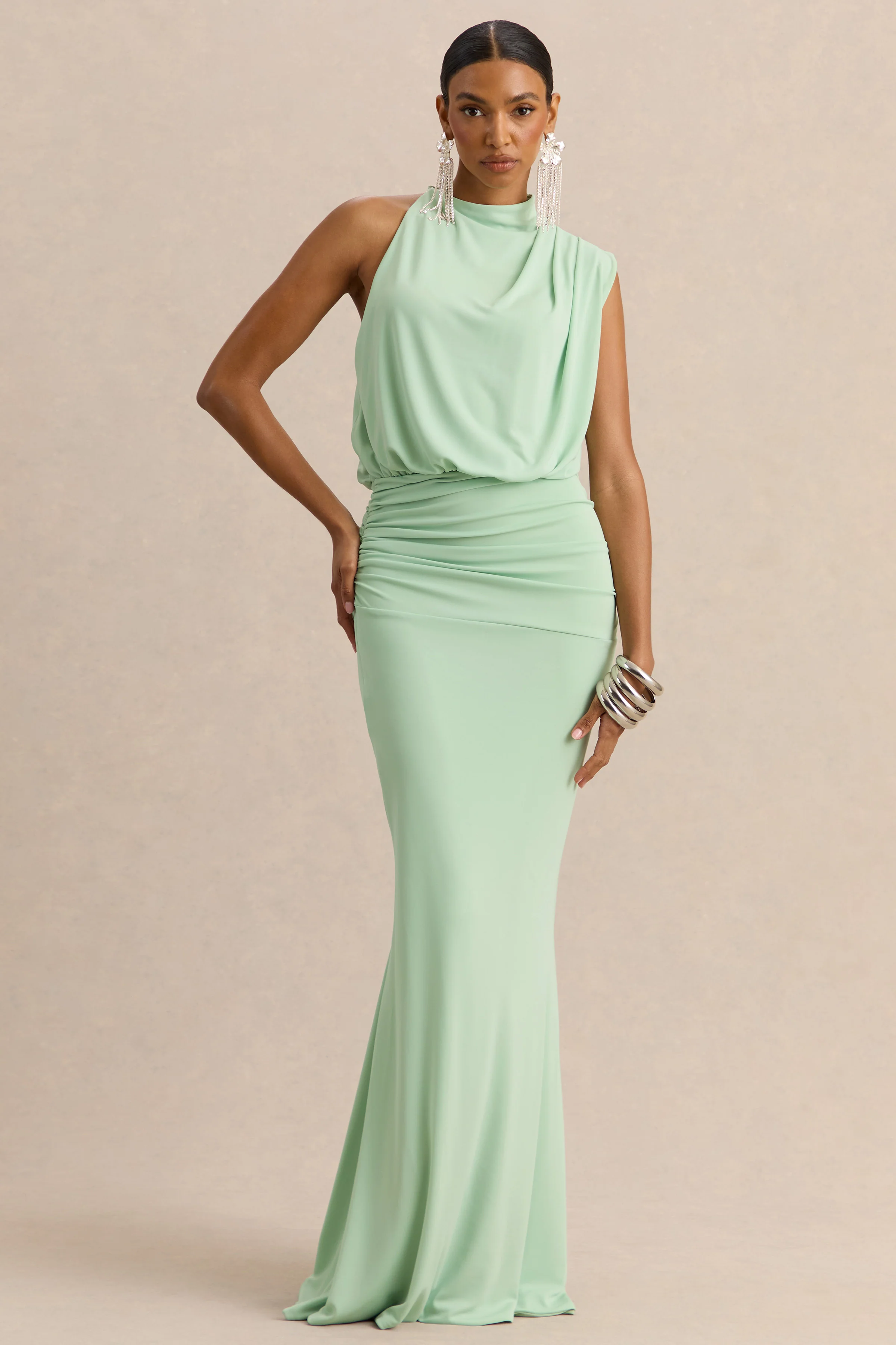 Umaira | Mintgroene Hoge Hals Maxi Jurk
