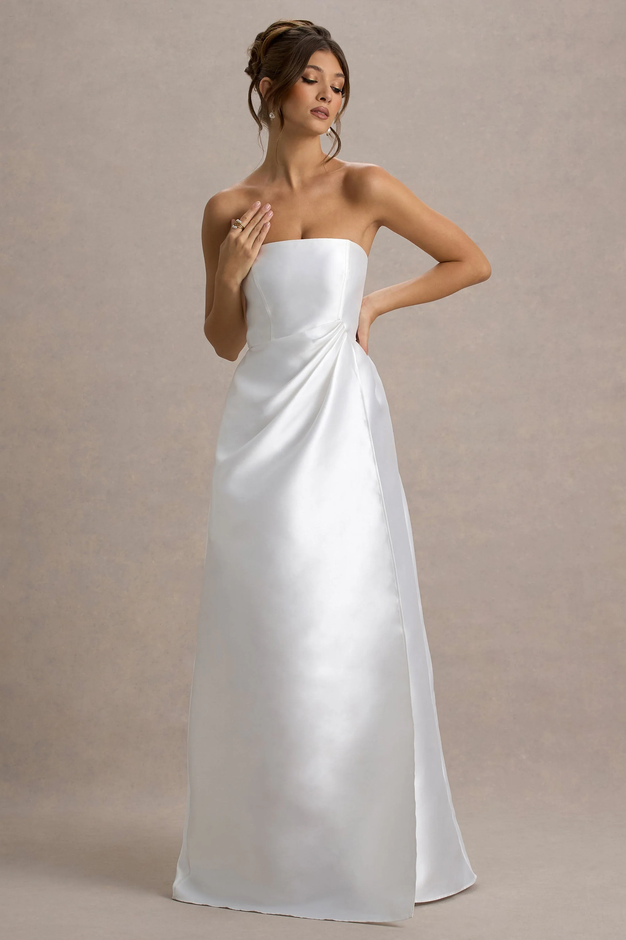 Universe | Witte Bandeau Maxi Jurk Met Split En Pof Rok