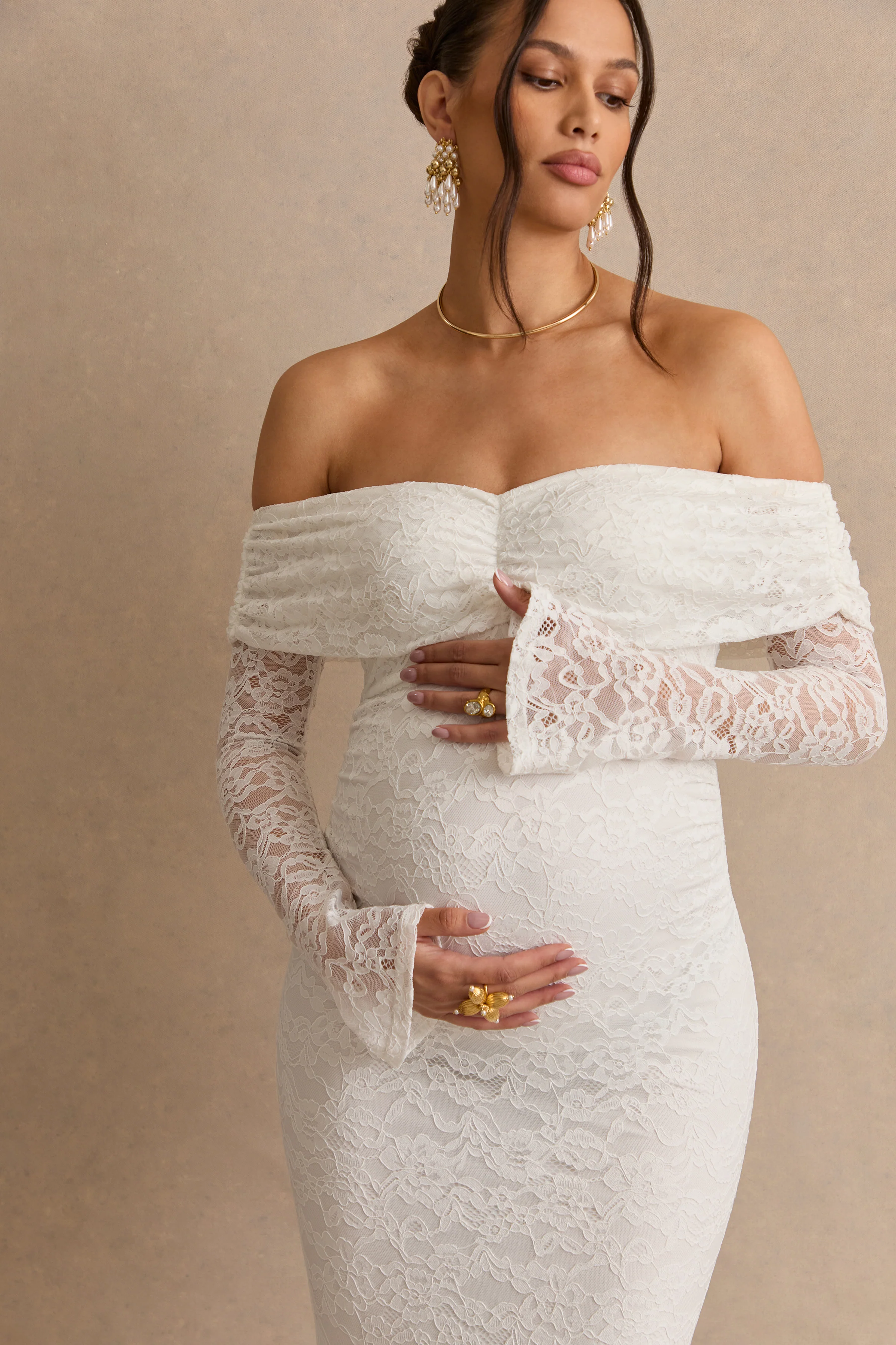 Valleria | Witte Kanten Zwangerschaps Maxi Jurk Met Bardot‑Hals - Image 7