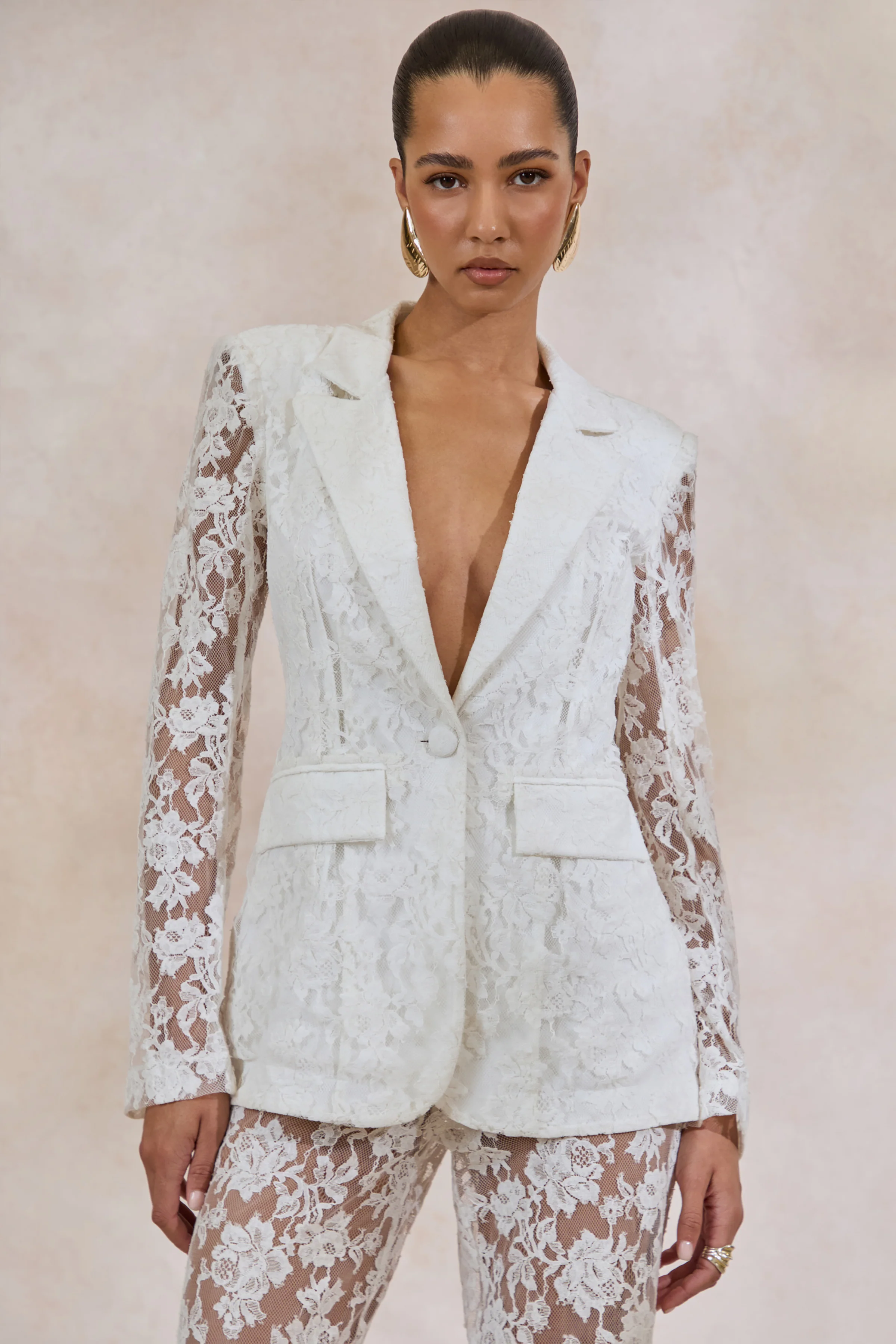 Vergia | Witte Kanten Getailleerde Blazer