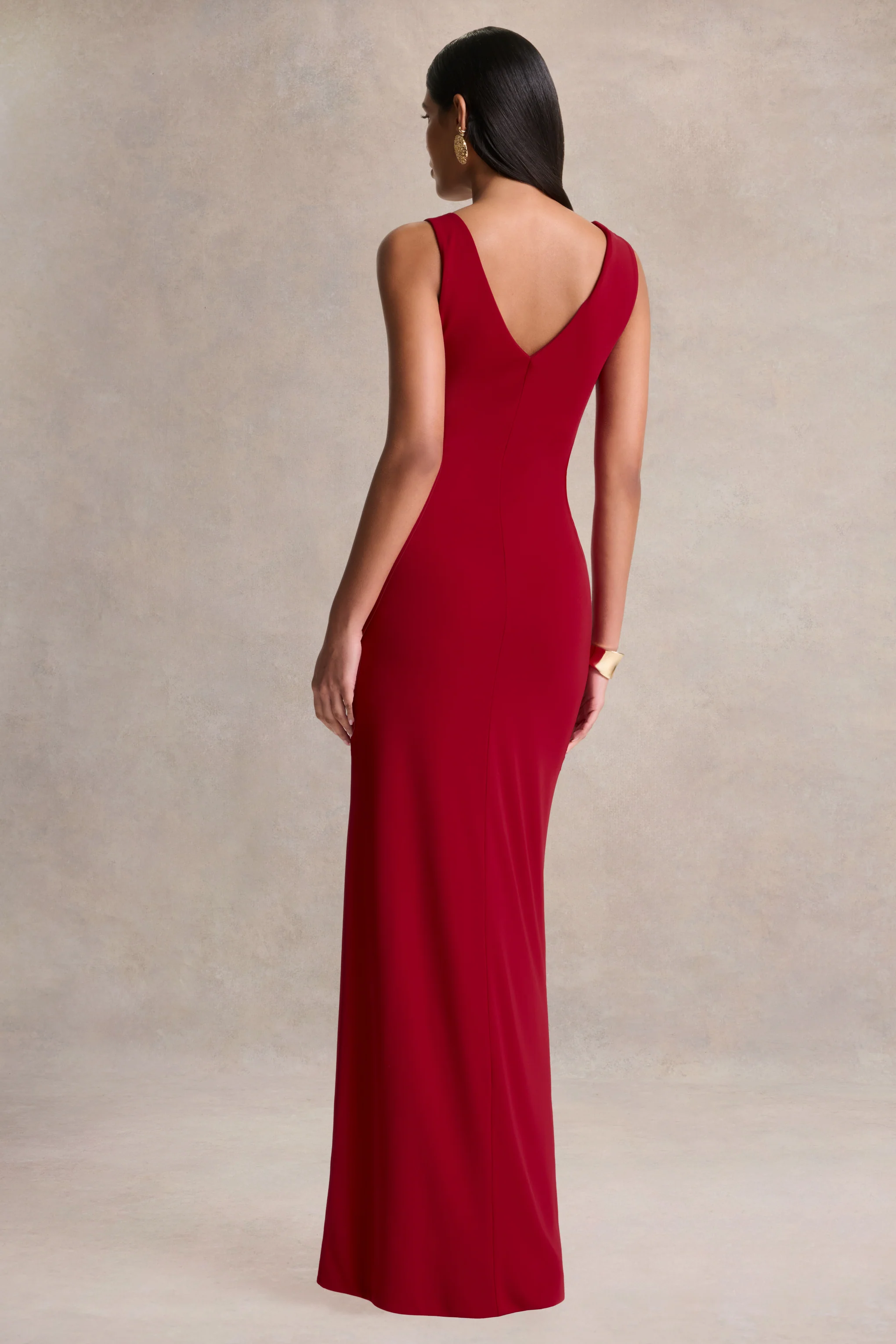 Vesperelle | Rode Lage Ronde Hals Maxi Jurk met Gerimpelde Details - Image 2