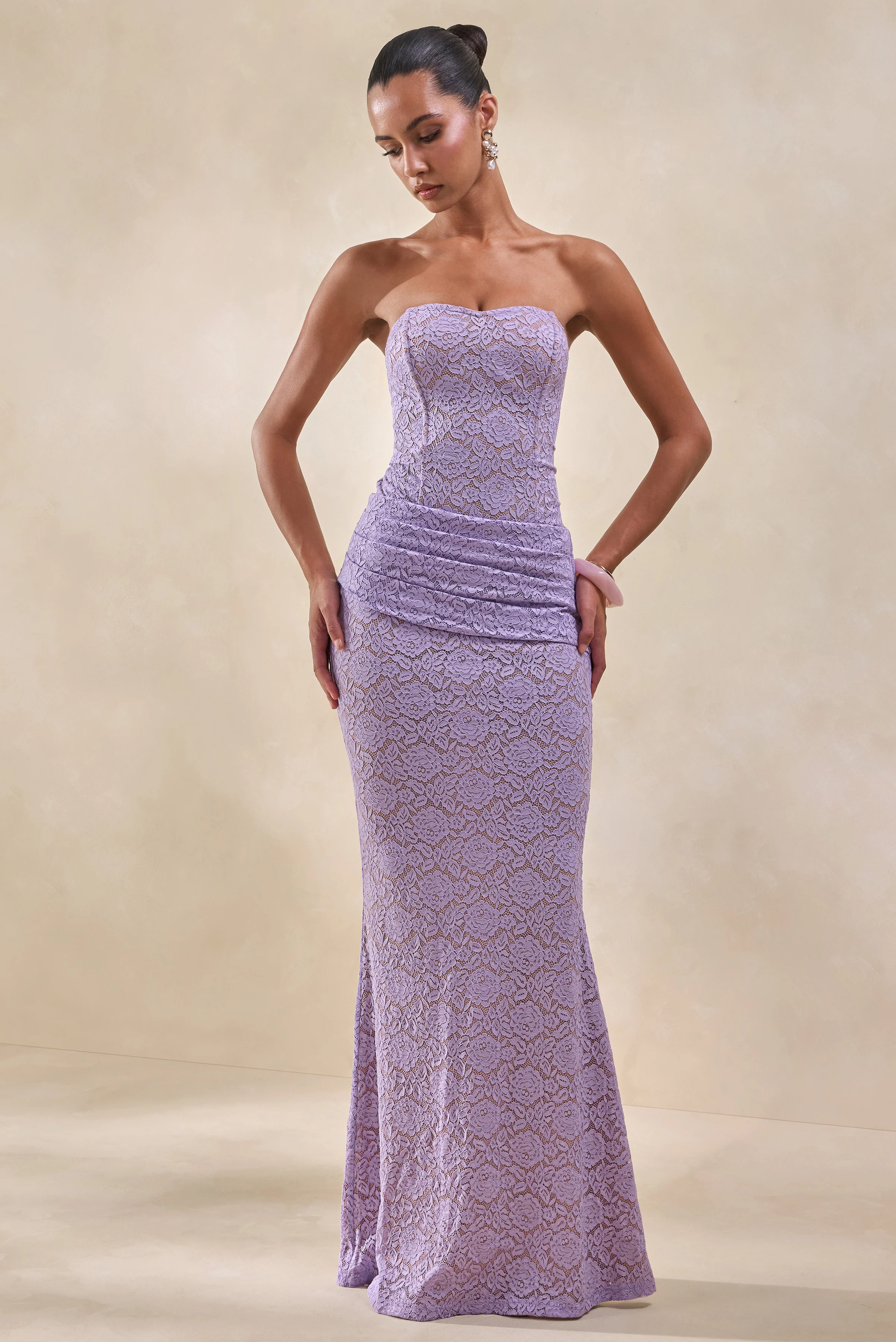 Viara | Lila Kanten Maxi Rok Met Draperende Details - Image 2