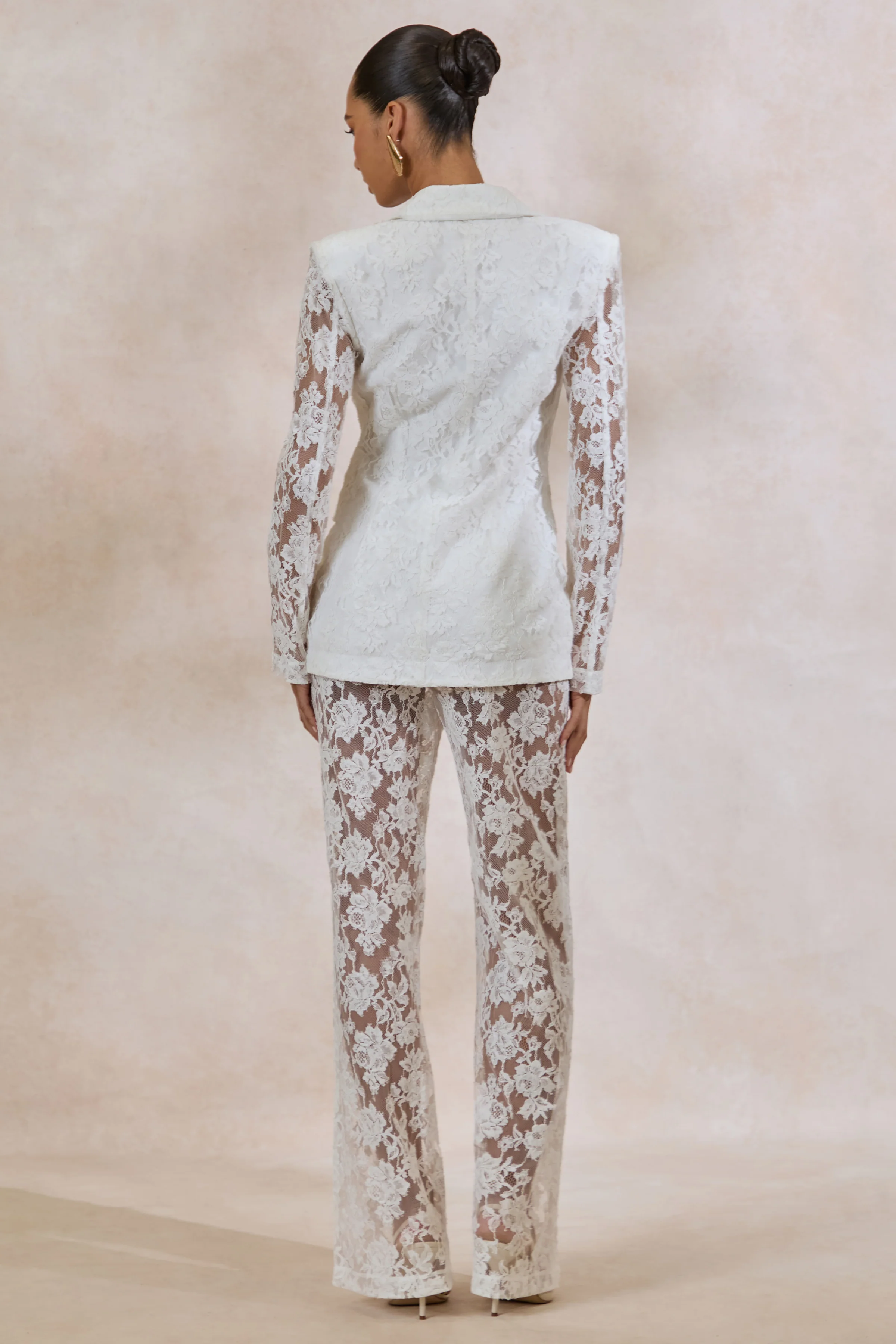 Viloria | Witte Doorschijnende Kanten Wijde Pijpen Pantalon - Image 2