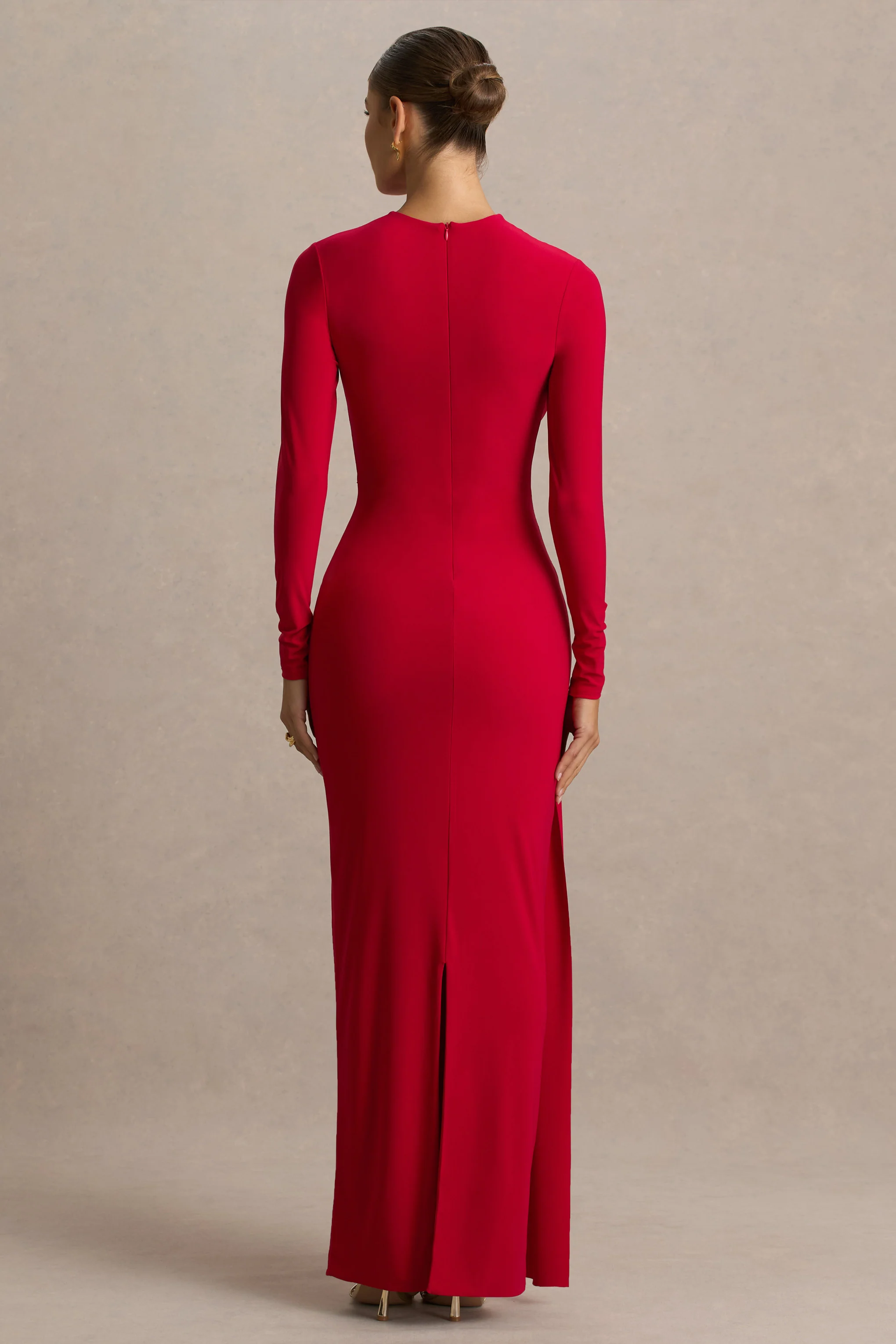 Virelle | Rode Boot Hals Maxi Jurk Met Overslag Detail En ceintuur - Image 2