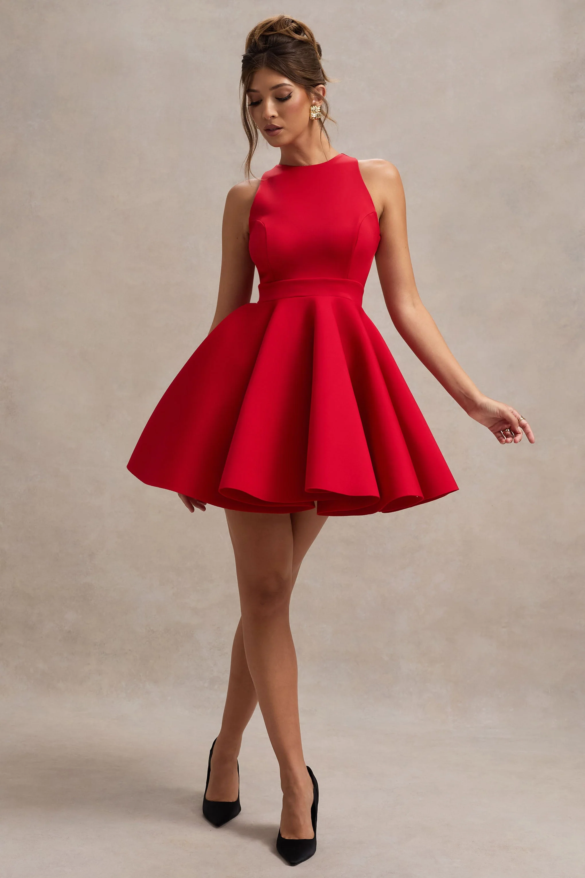 Waverly | Rode Racer Nek Skater Mini Jurk Zonder Mouwen