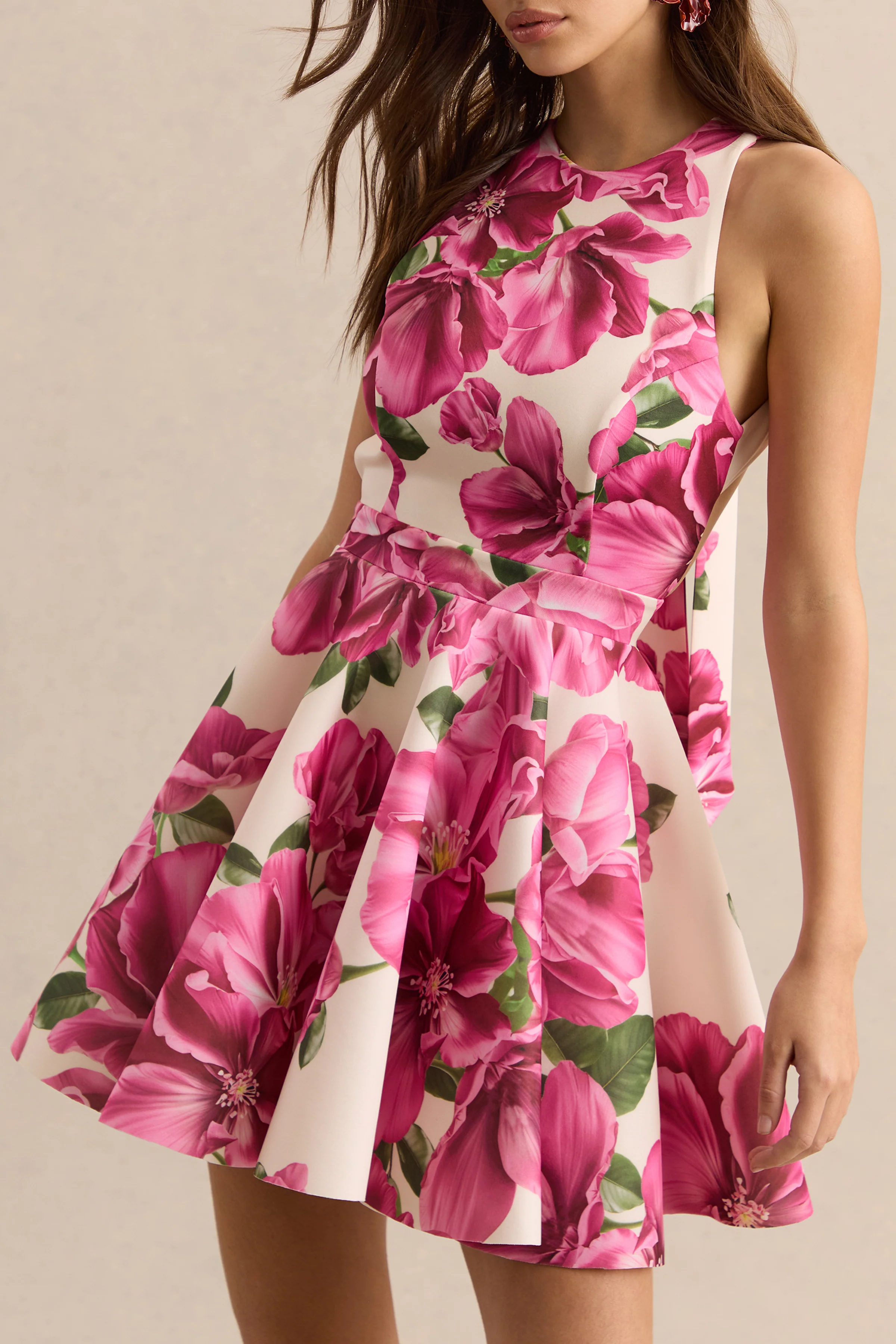 Waverly | Roze Rozenprint Racer-Hals Skater Mini Jurk Zonder Mouwen - Image 3