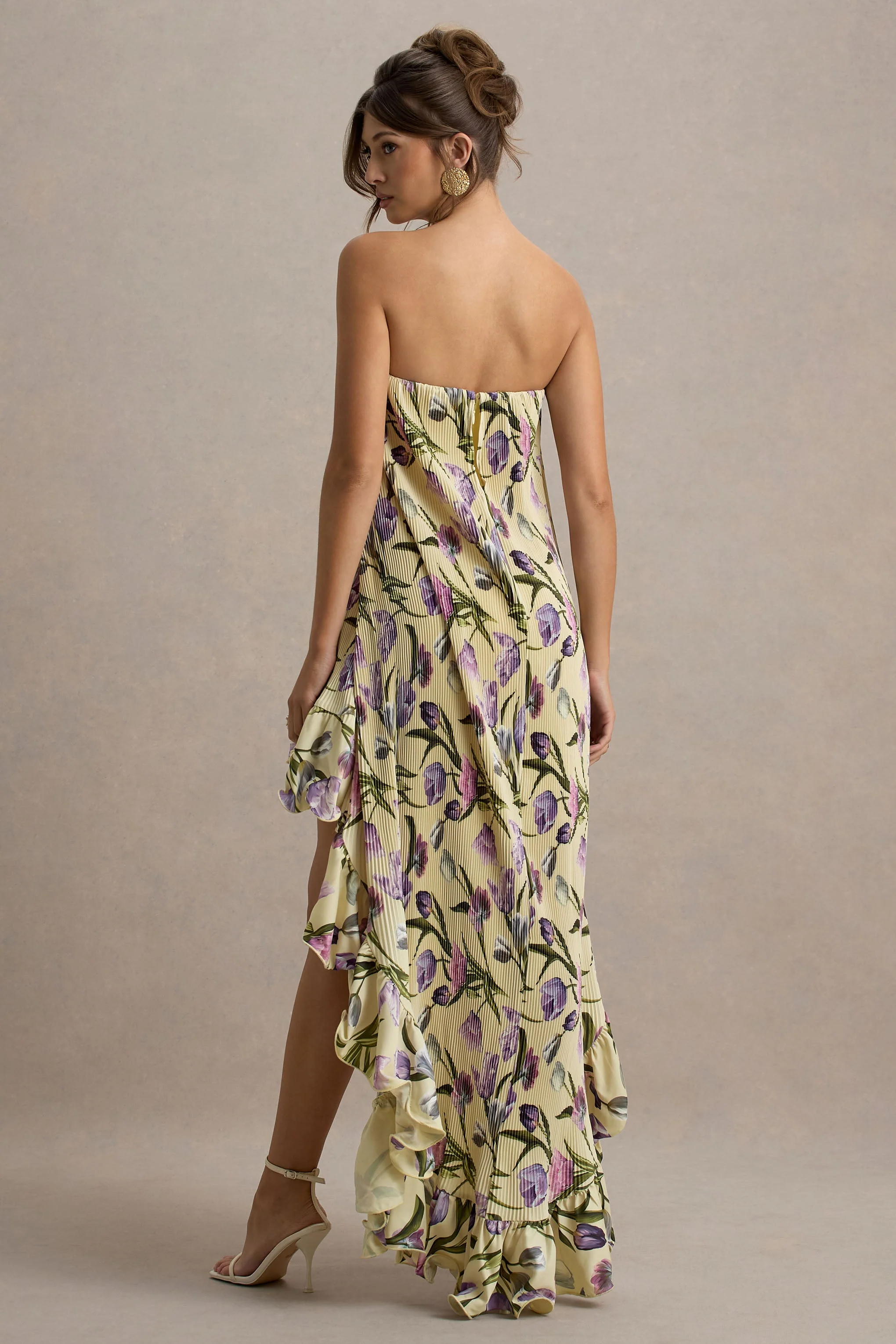 Whistler | Tulpen Bloemenprint Chiffon Bandeau Ruched Maxi Jurk Met Hoog-Lage Zoom - Image 3