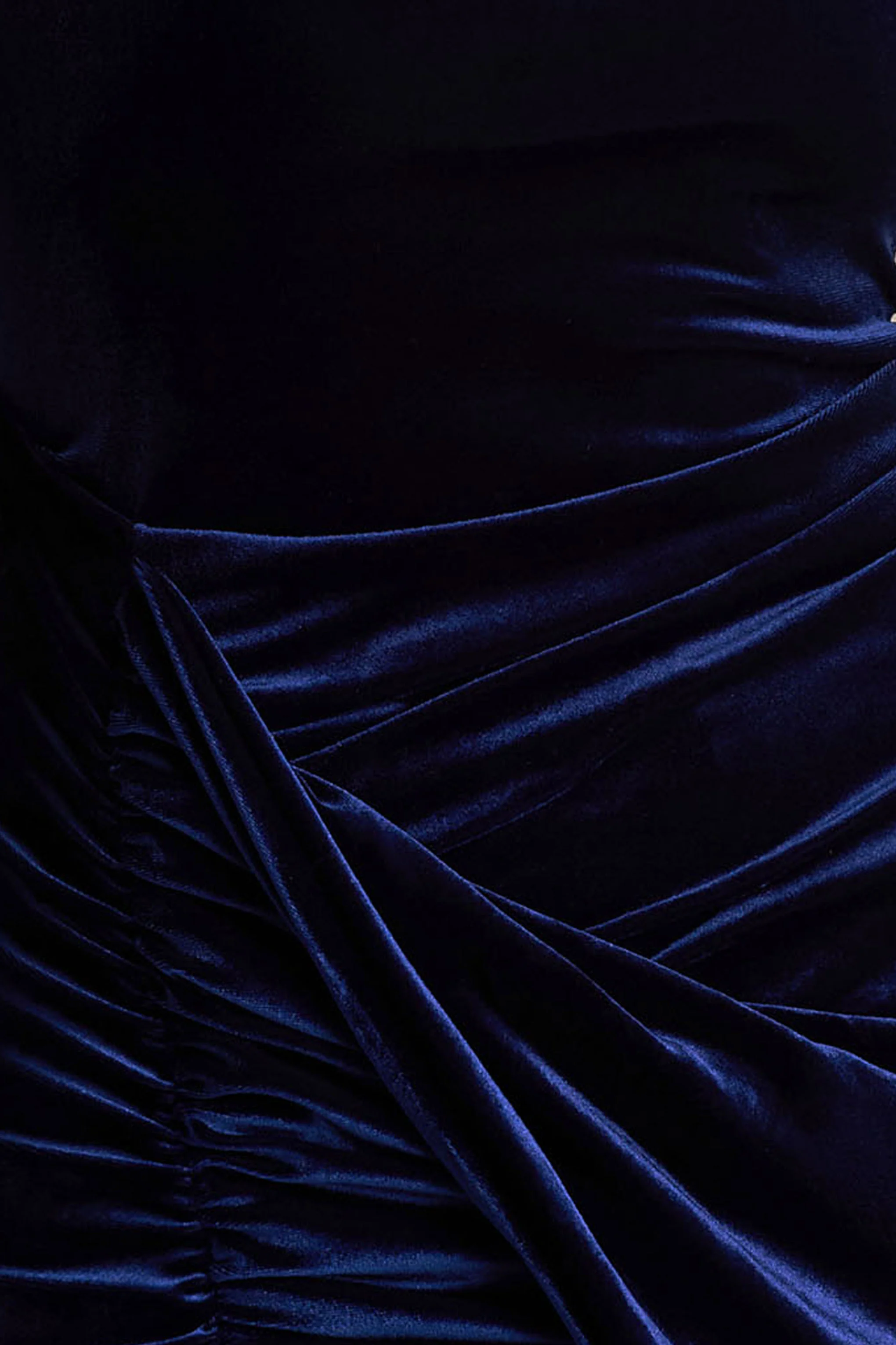 Wishes | Marineblauwe Fluwelen Hoge Hals Maxi Jurk Met Overslag Rok - Image 6