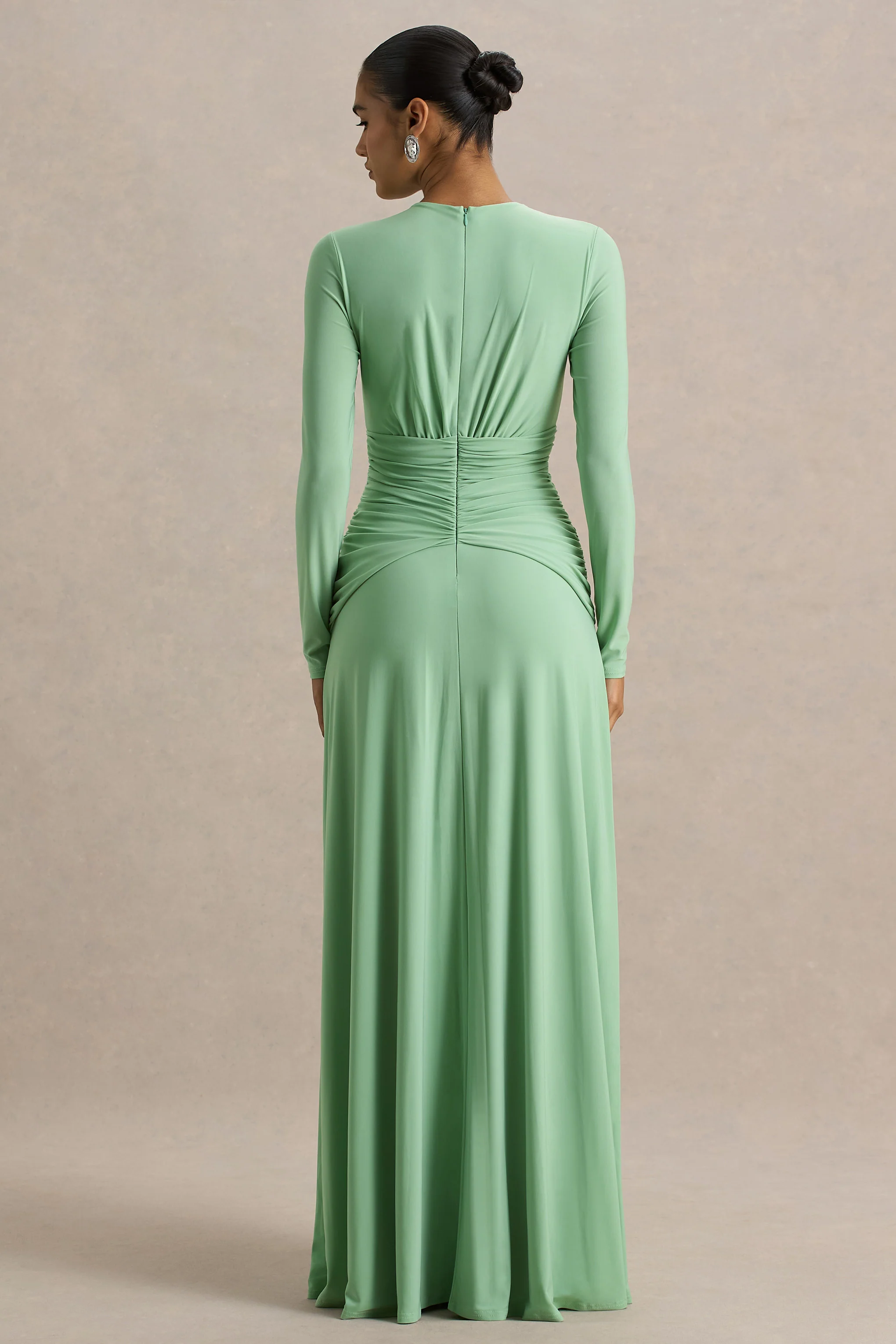 With Me | Groene Hoge Hals Maxi Jurk Met Gerimpeld Details - Image 2