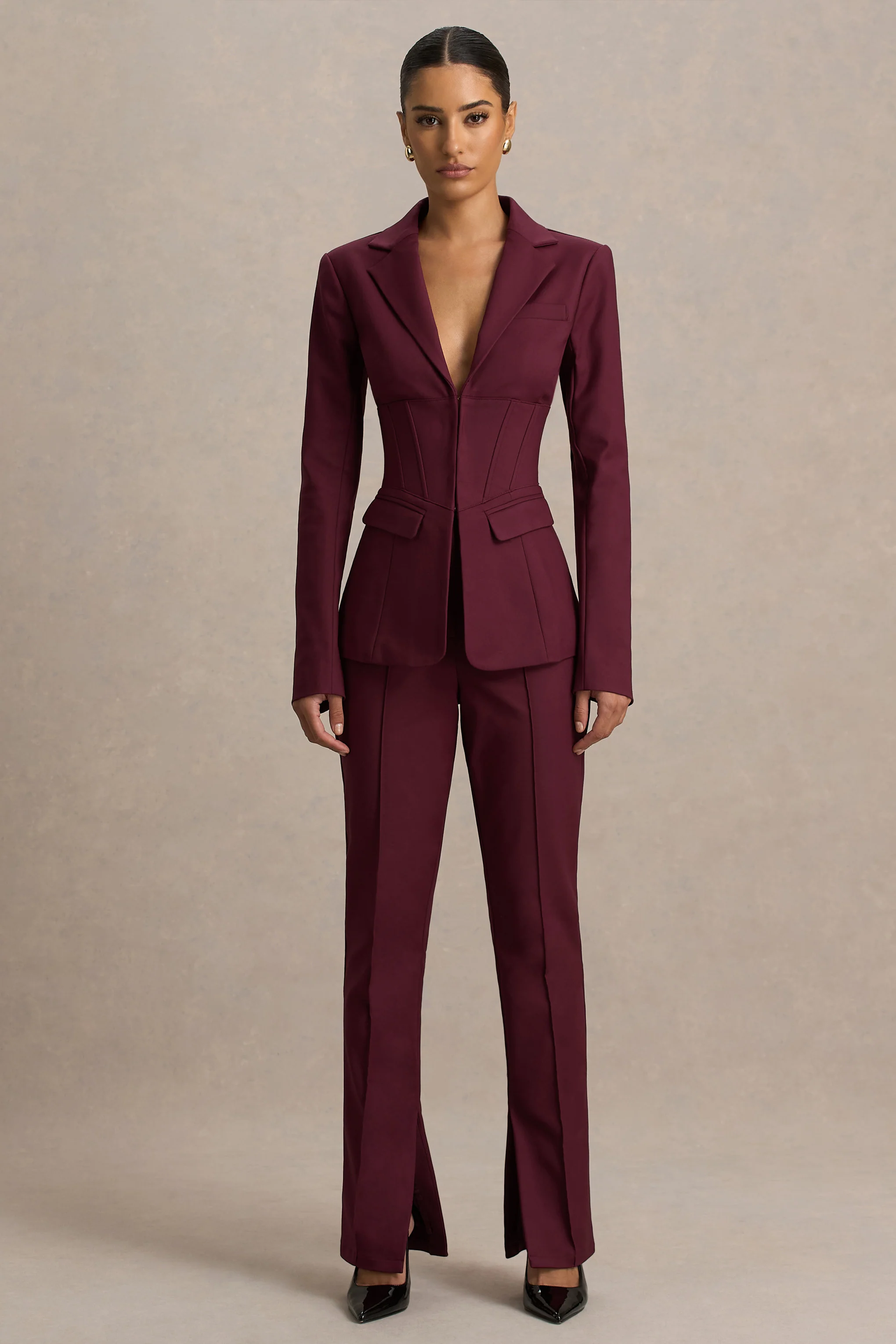 Wonder Woman | Bordeaux Getailleerde Broek Met Hoge Taille En Zoom Split