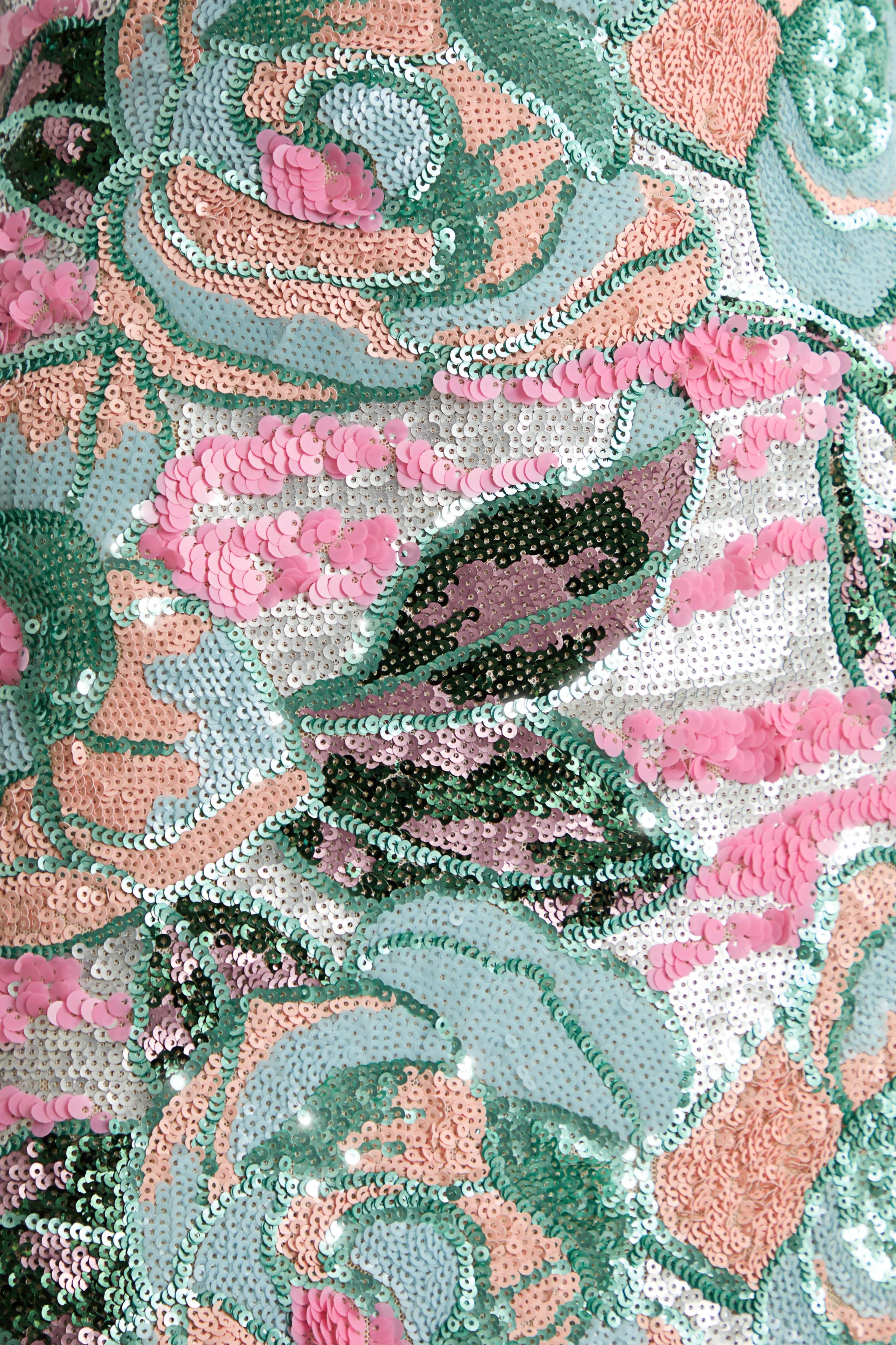 Xandra | Lichtblauwe Bloemenprint Pailletten Maxi Jurk Met Bandeau Hals - Image 8