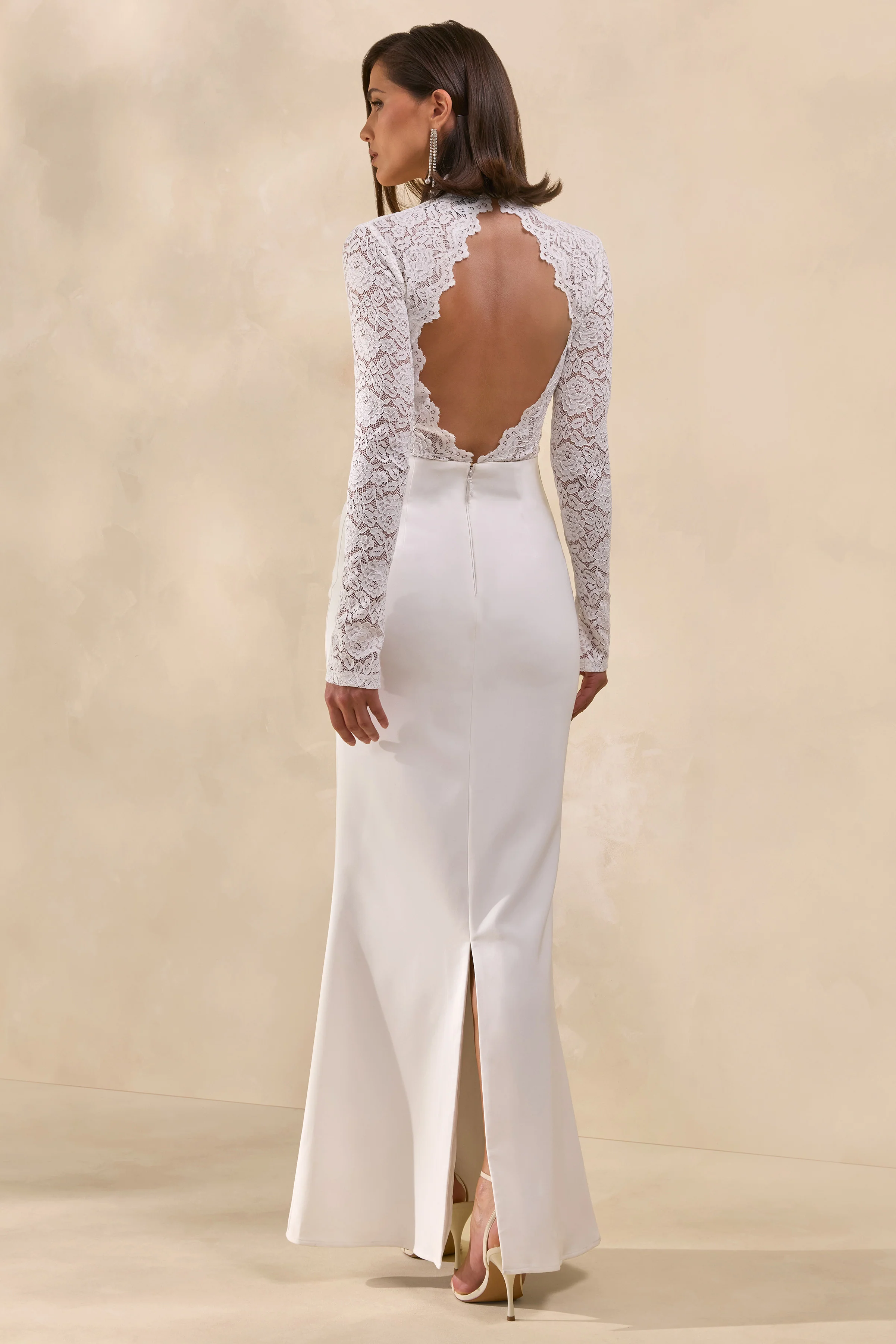 Yarrow | Witte Kanten Hoge Hals Maxi-Jurk Met Open Rug - Image 2