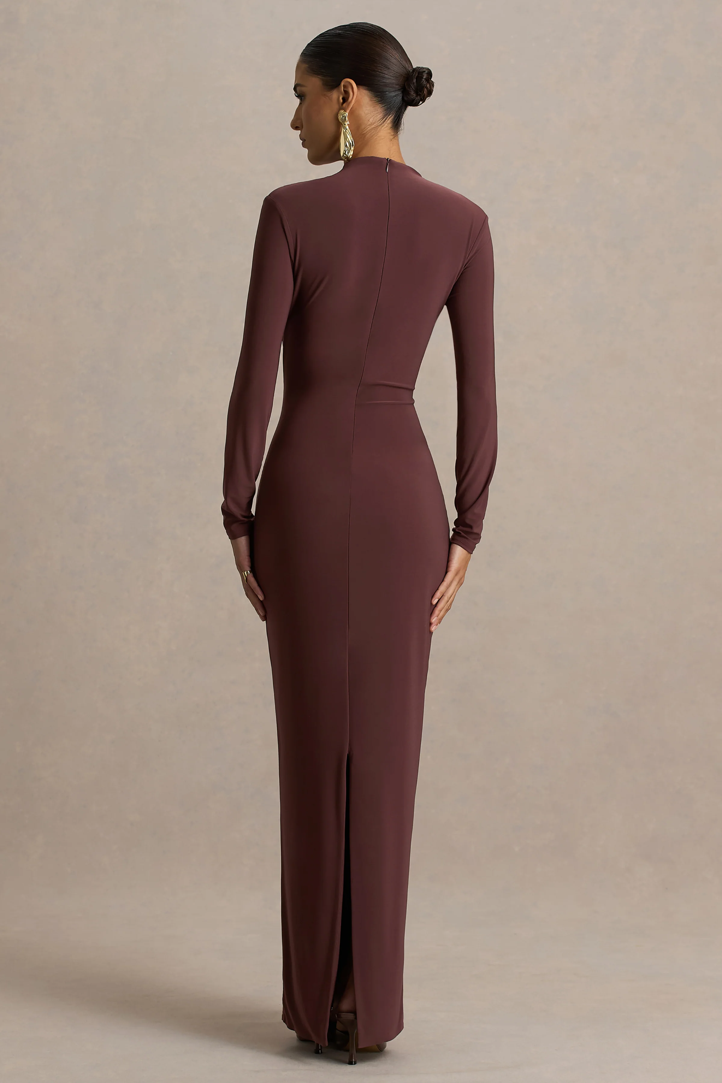 Zadie | Bruine Hoge Hals Midi Jurk Met Gerimpelde Detail - Image 2