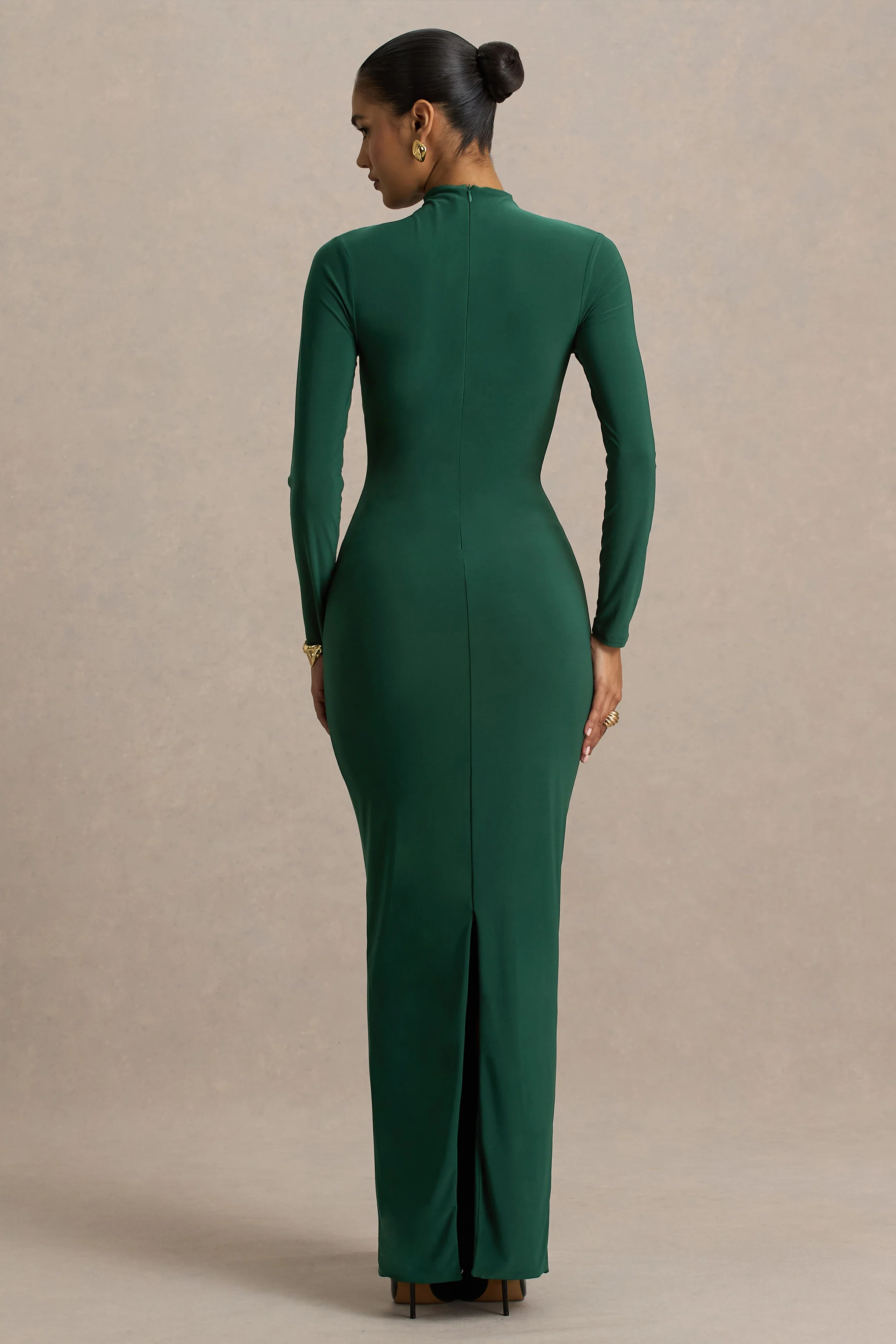 Zadie | Teal Hoge Hals Midi Jurk Met Gerimpelde Detail - Image 2