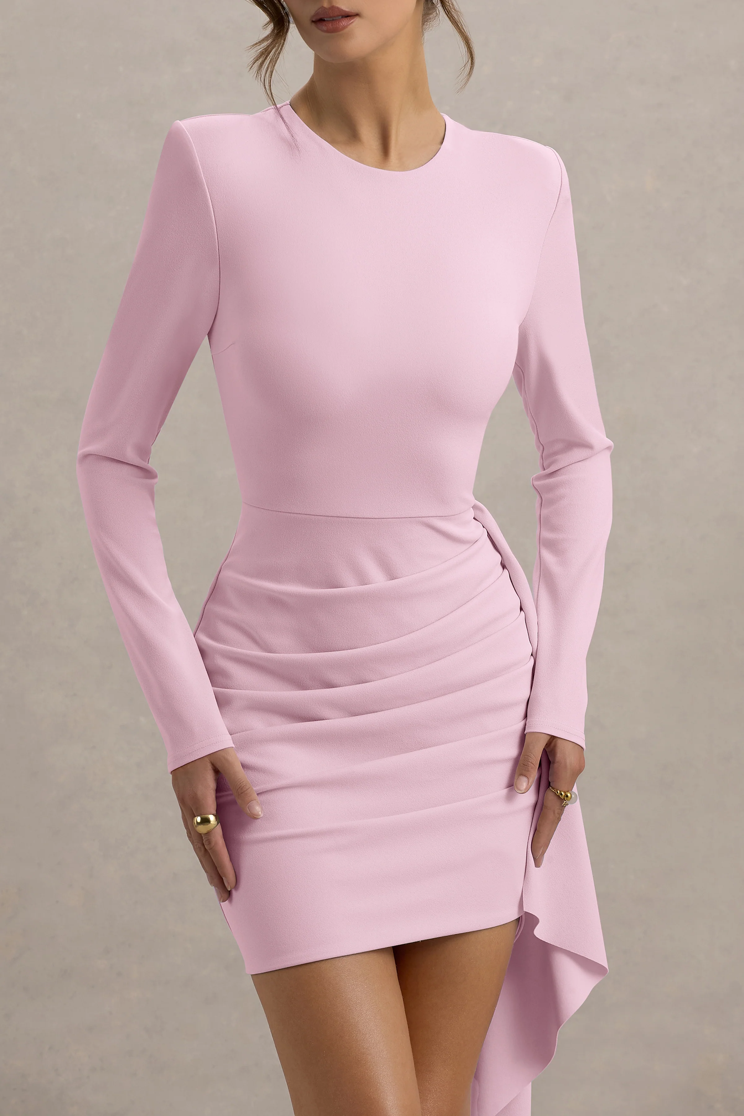Zaya | Roze Mini Jurk Met Lange Mouwen En Draperend Detail - Image 3