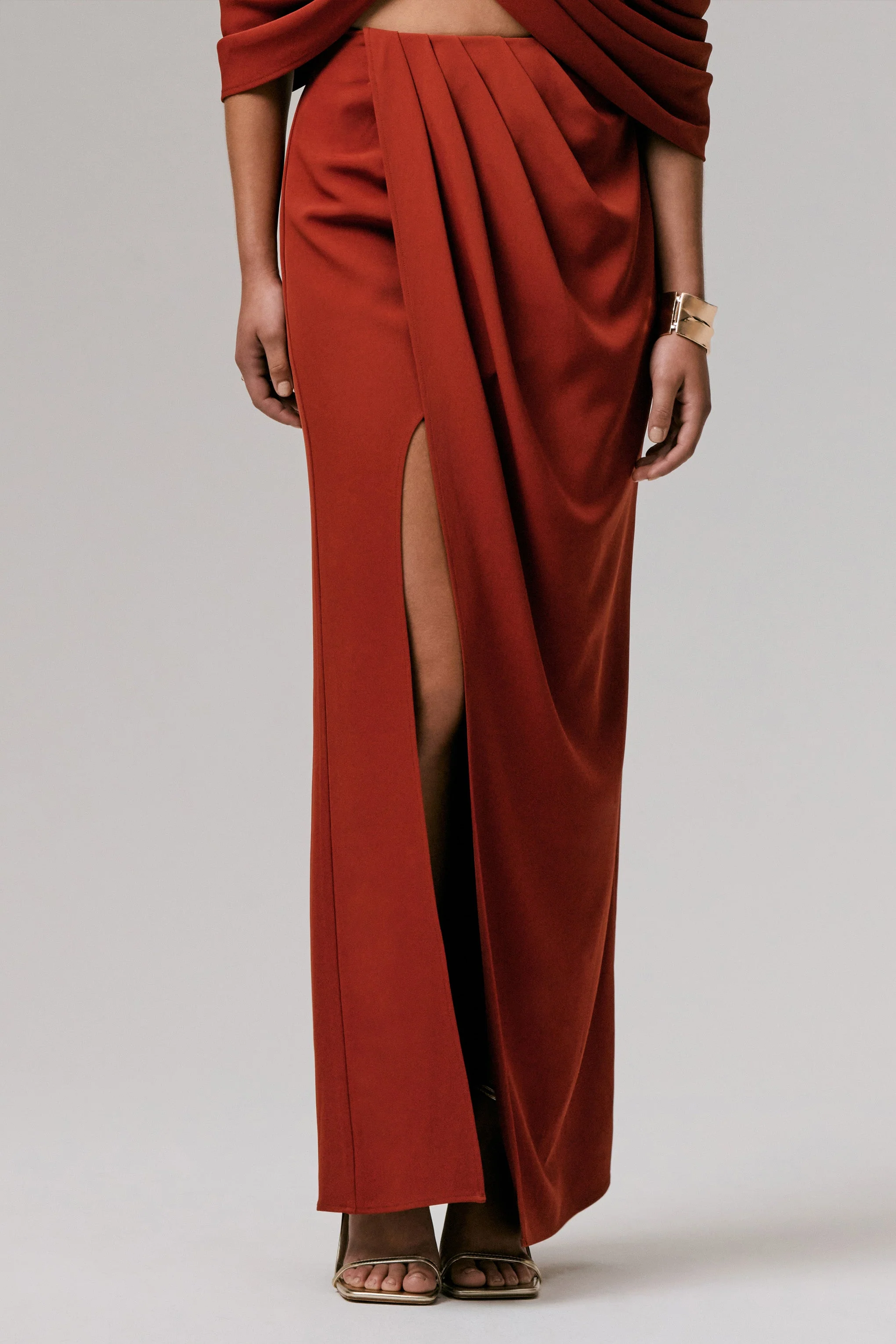 Zelina | Terracotta Mid Taille Maxi Rok Met Splits - Image 3
