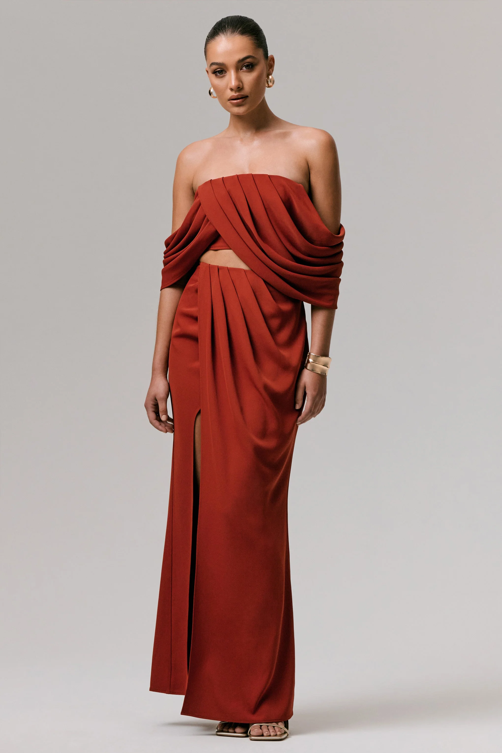 Zelina | Terracotta Mid Taille Maxi Rok Met Splits - Image 5